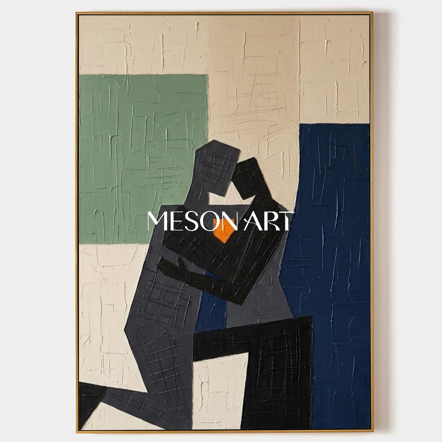 3D Textured Abstract Couple Embrace Canvas Wall Art | MesonArt