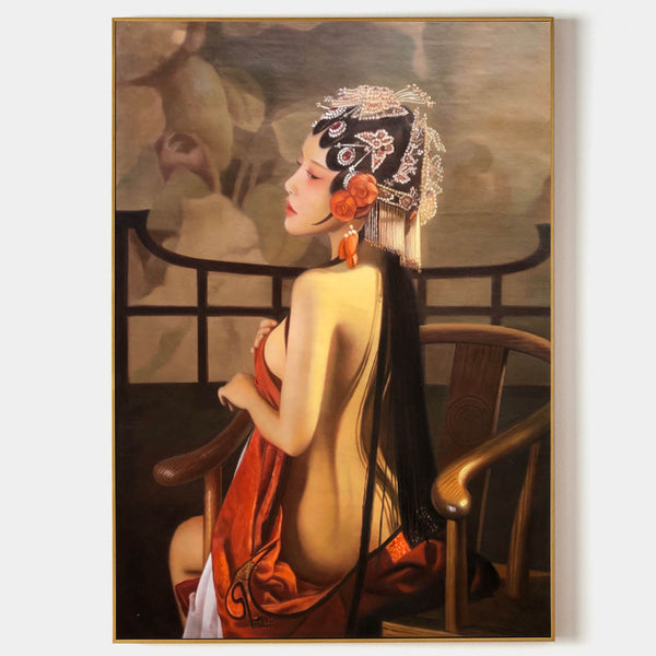 Large Hyperrealistic Beautiful Chinese Woman Portrait Oil Painting Realistic Portrait Art For Sale