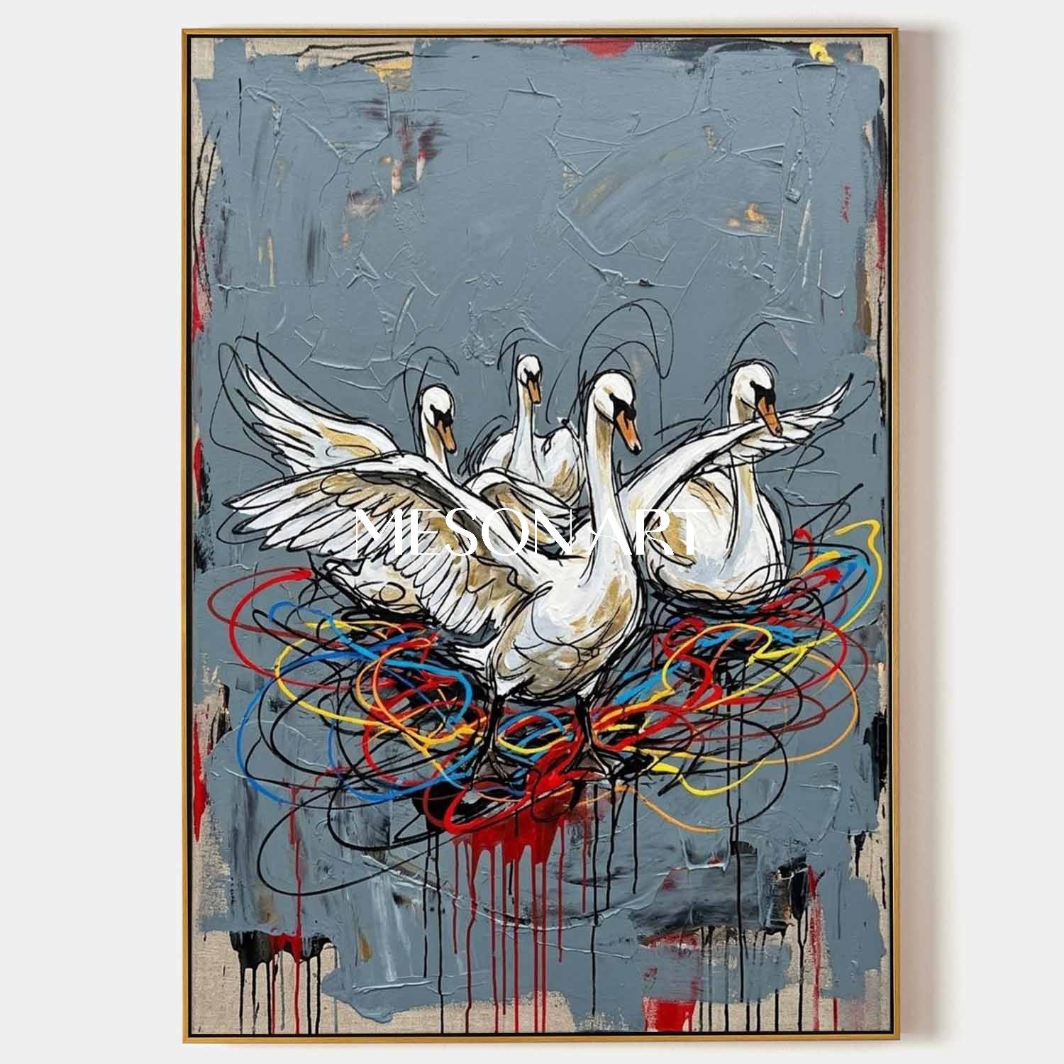 Luxury Textured Swan Painting For Bedroom Modern Grey Wall Decor Gift, Housewarming Gift Artwork, Minimalist Style Decor Accent, Artistic Home Furnishing, Unique Gallery Wall Piece