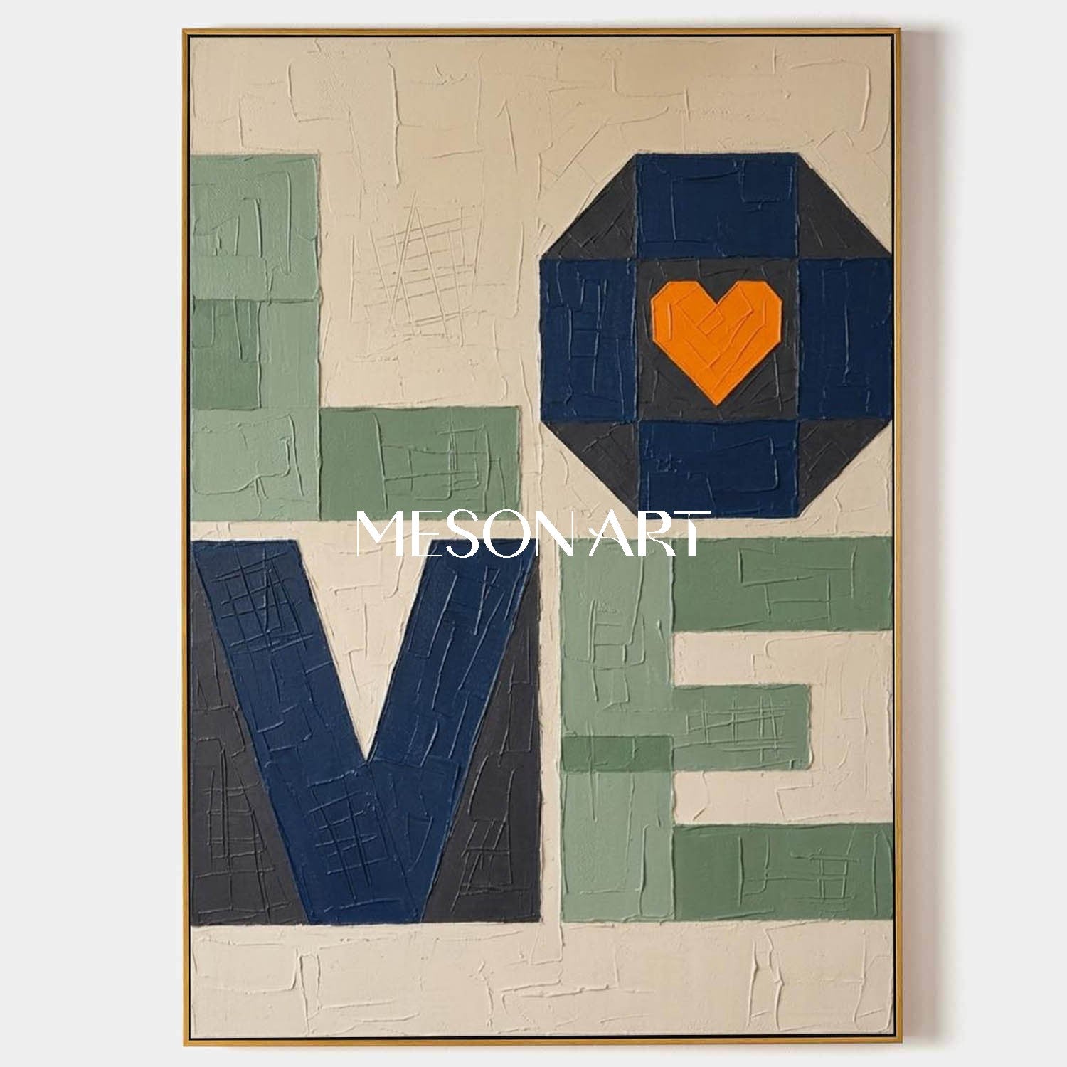 MesonArt 3D Textured LOVE Typography Canvas Wall Art | Modern Geometric Decor
