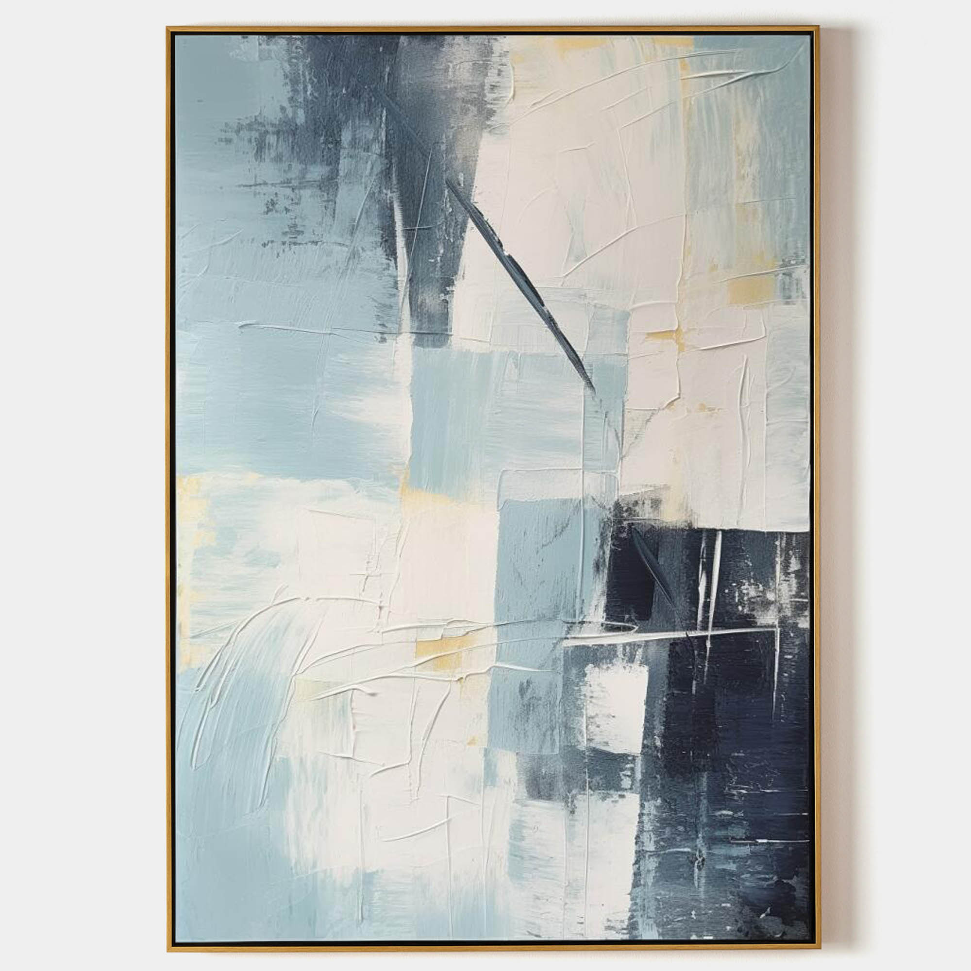 Large Blue Minimalist Canvas Wall Art Gray Blue Texture Painting Blue Living Room Minimalist Wall Decor