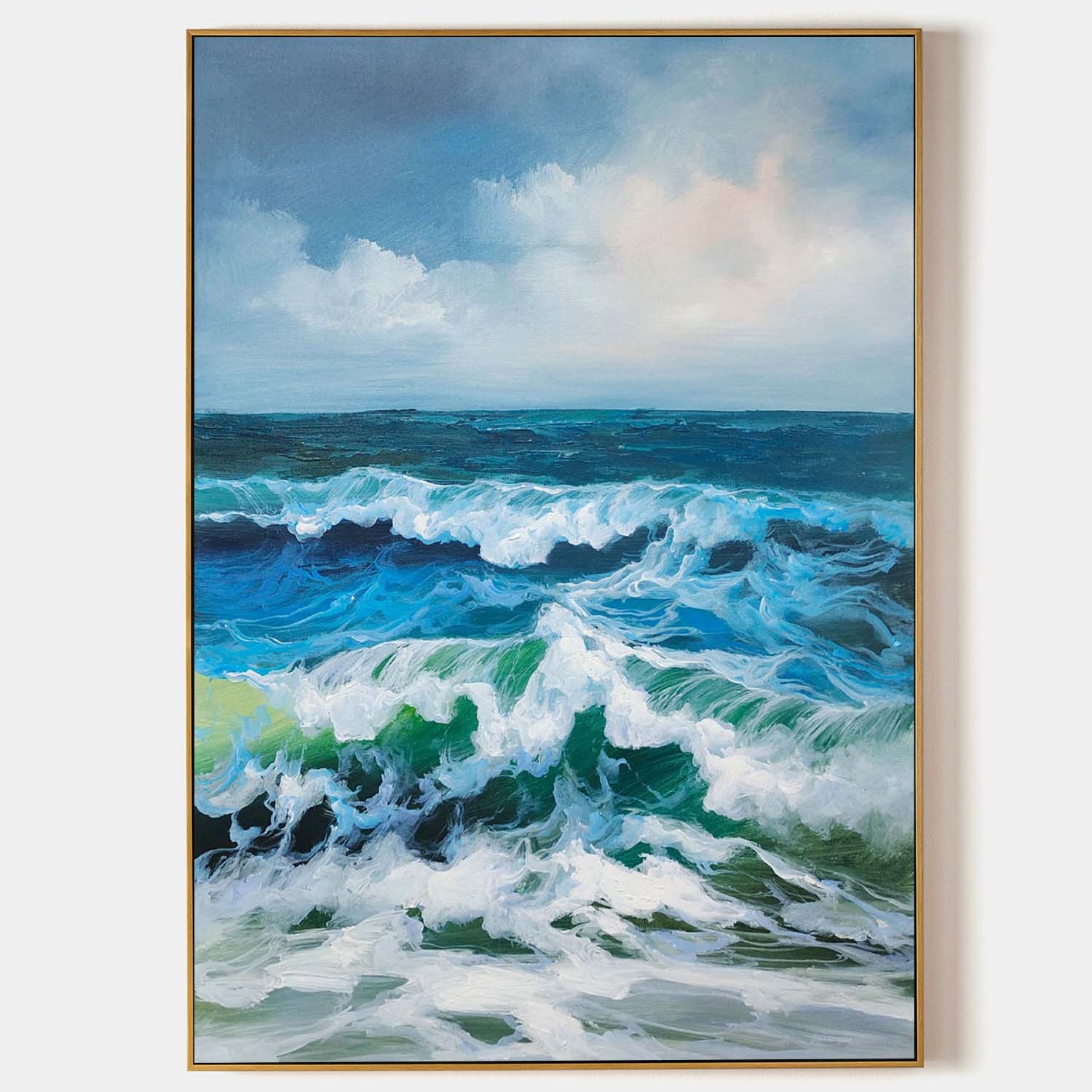 Large Light Blue Wave Oil Painting Realistic Light Blue Wave Wall Art Realistic Wave Wall Art for Sale