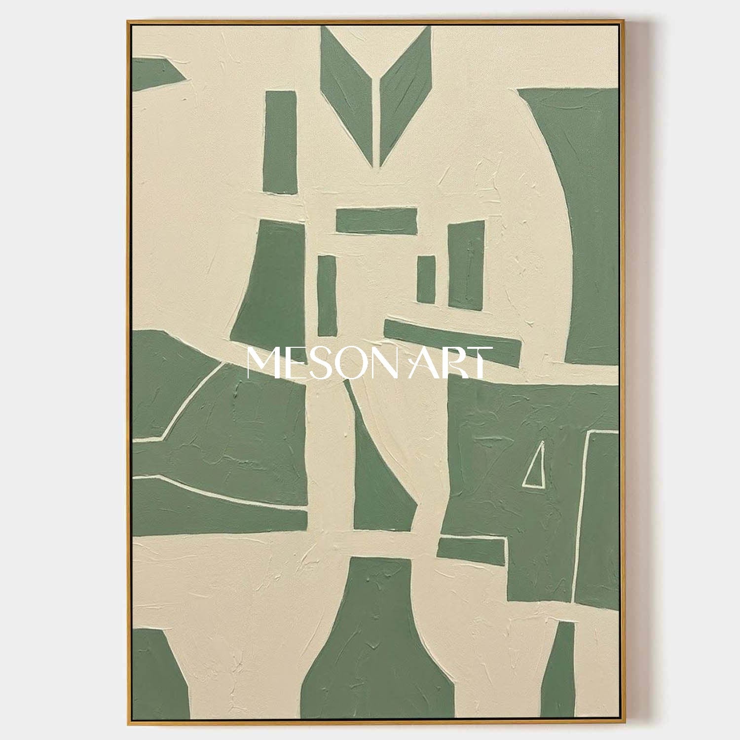 MesonArt Sage Green Abstract Canvas | 3D Geometric Plaster Art