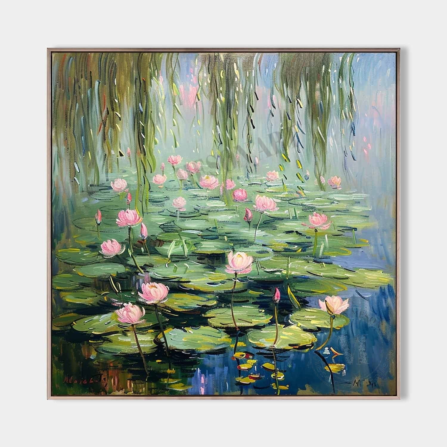 canvas hanging planter 72*72 Green Monet Lotus Canvas Art for Sale Monet Lotus Canvas Wall Art Decor Hanging Painting 60''x 60''/ 153 x 153 cm / Frameless