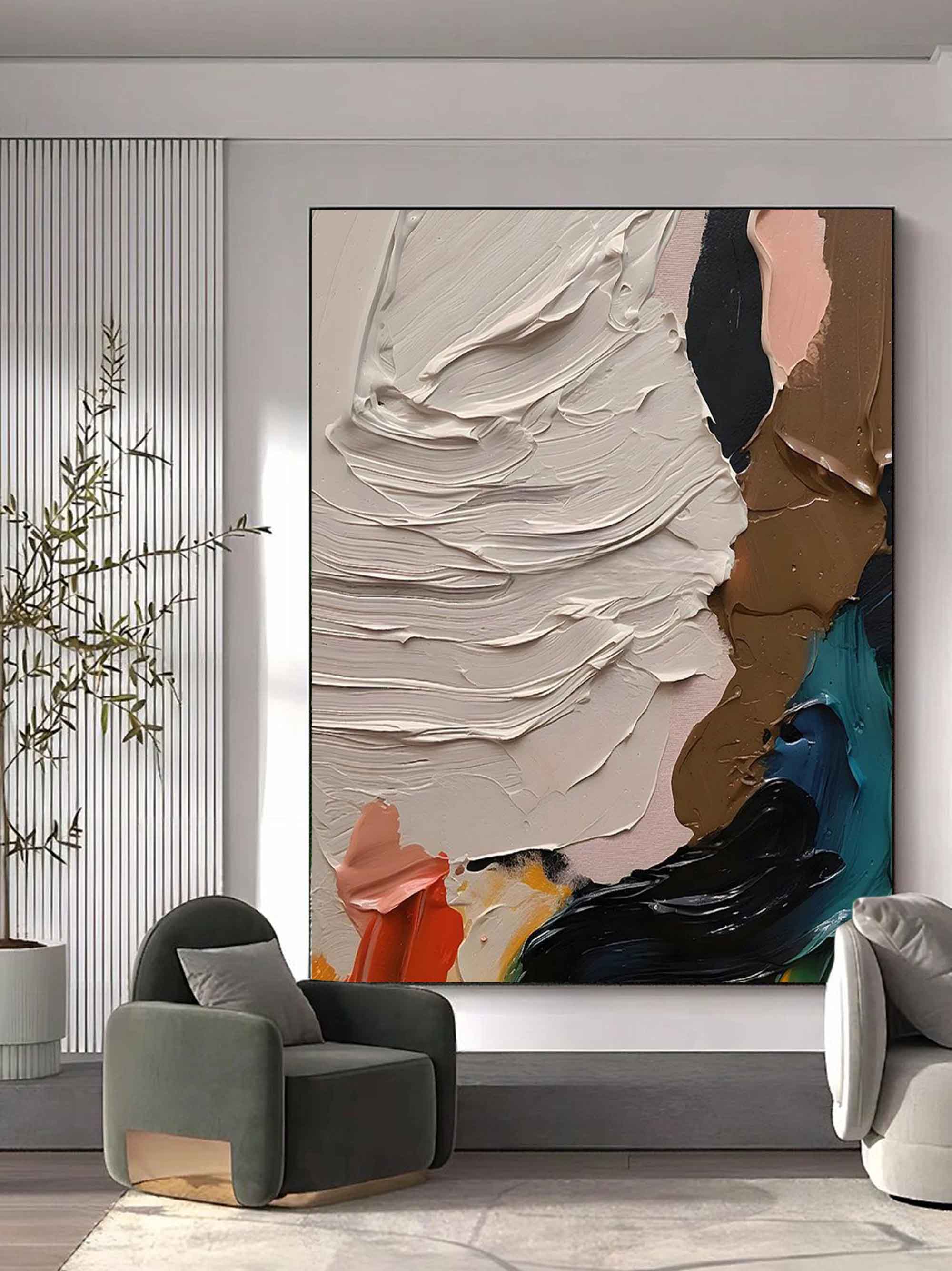 Large Colorful Oil Paintings For Sale White Abstract Art Canvas Thick Textured Wall Painting