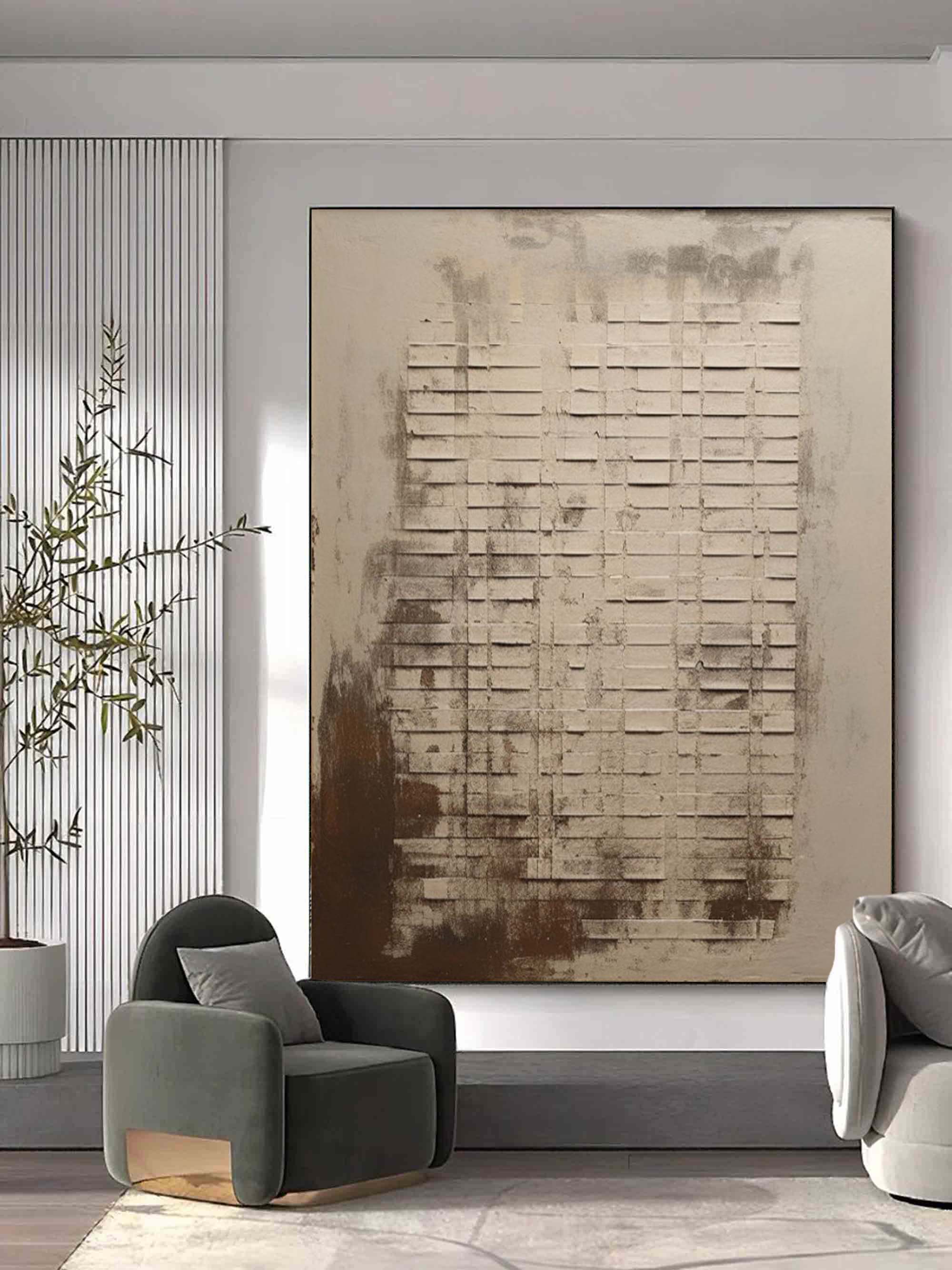 Large Green and Beige Minimalist Wall Art Wabi-Sabi Art Green and Beige Abstract Art Canvas for Sale