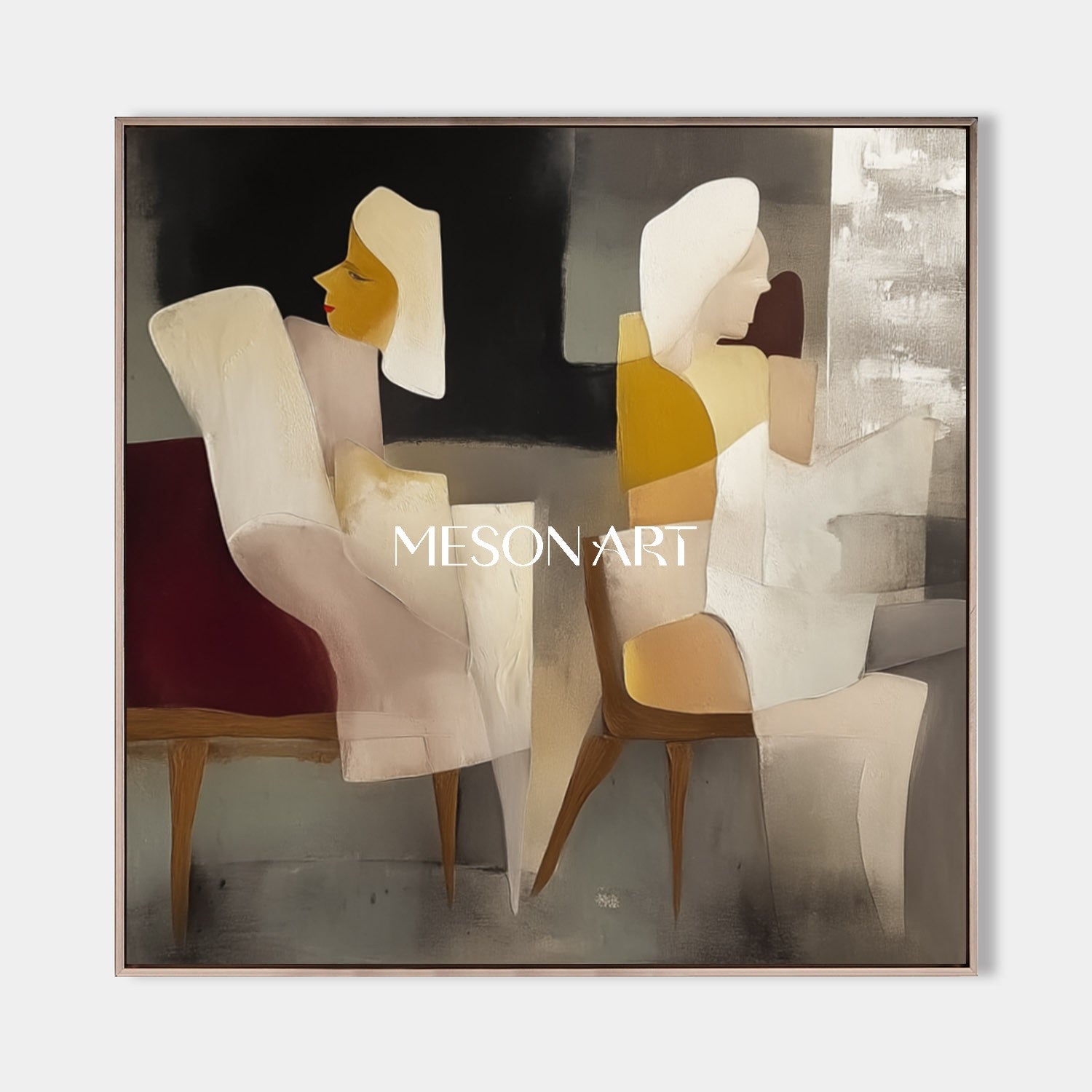 Framed 24×24 Canvas Hand-Painted Wall Decor Modern Cubism Minimalist