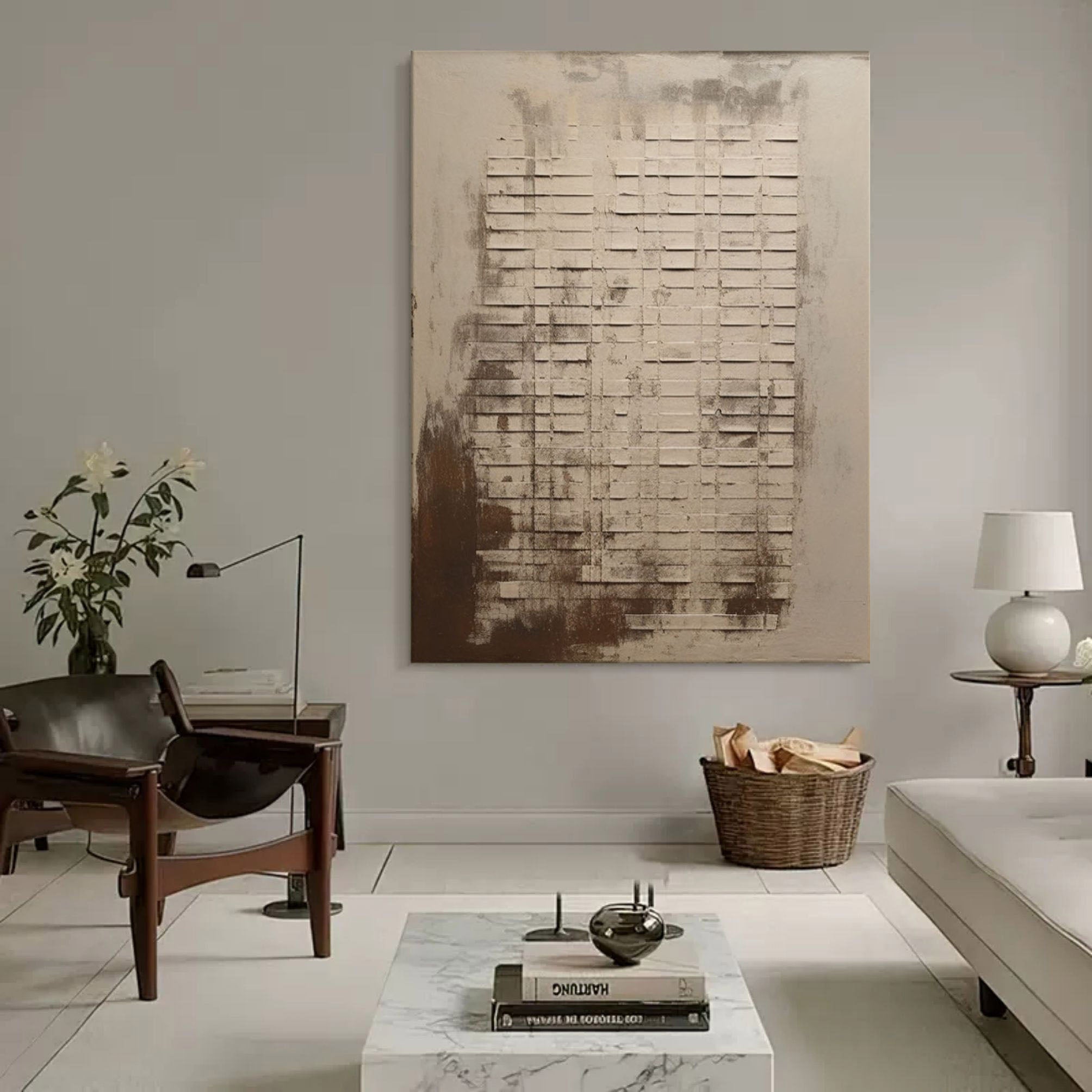Large Green and Beige Minimalist Wall Art Wabi-Sabi Art Green and Beige Abstract Art Canvas for Sale