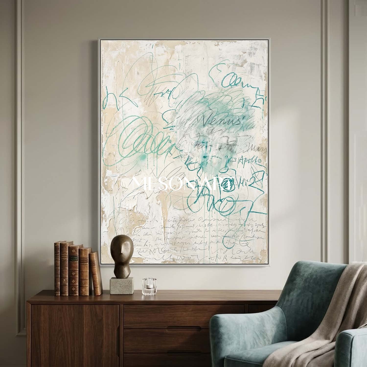 Soft Beige Minimalist Canvas Hand Painted Scribble Wall Art Decor