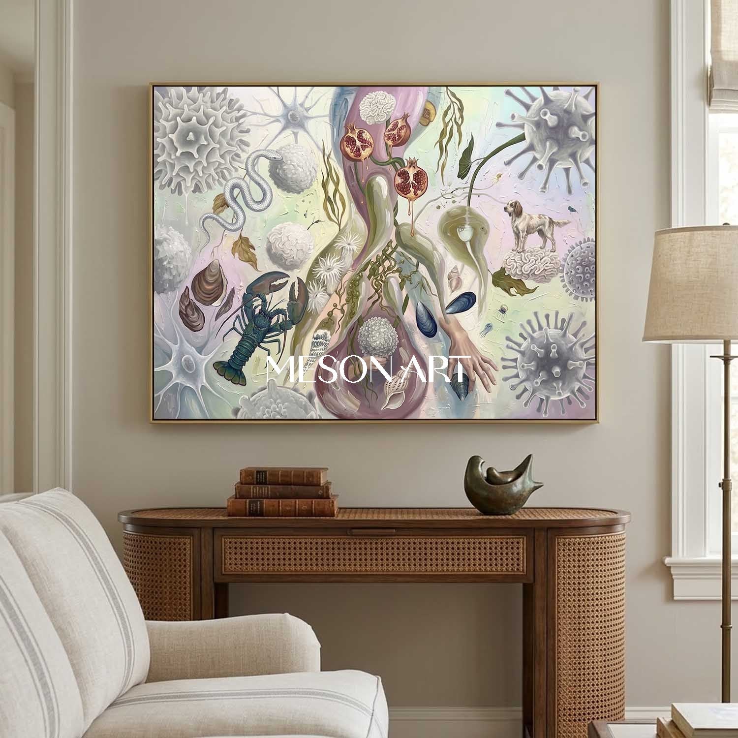 Modern Bio Art Original Framed Painting Large Office Wall Art Decor
