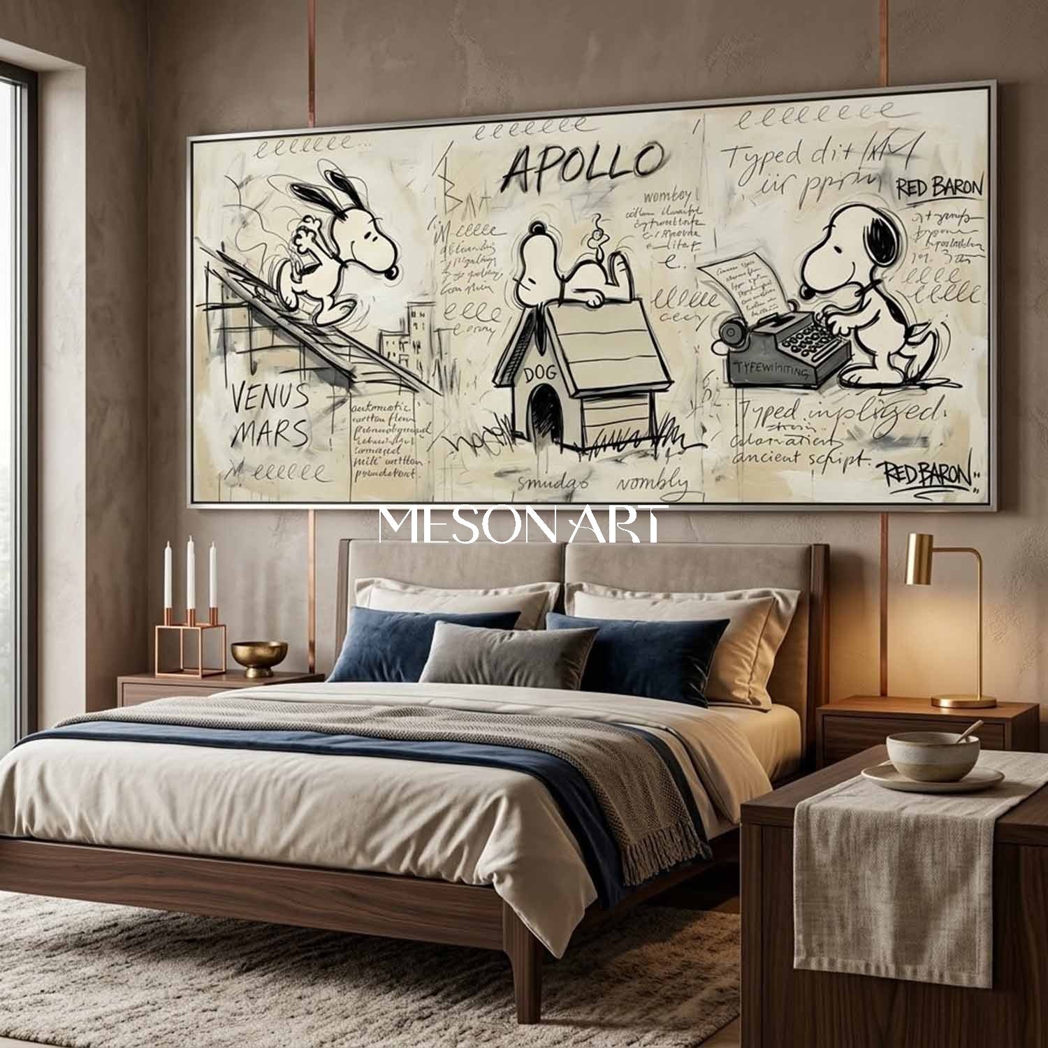 Big Hand Painted Snoopy Art Large Nursery Wall Decor Console Table Art