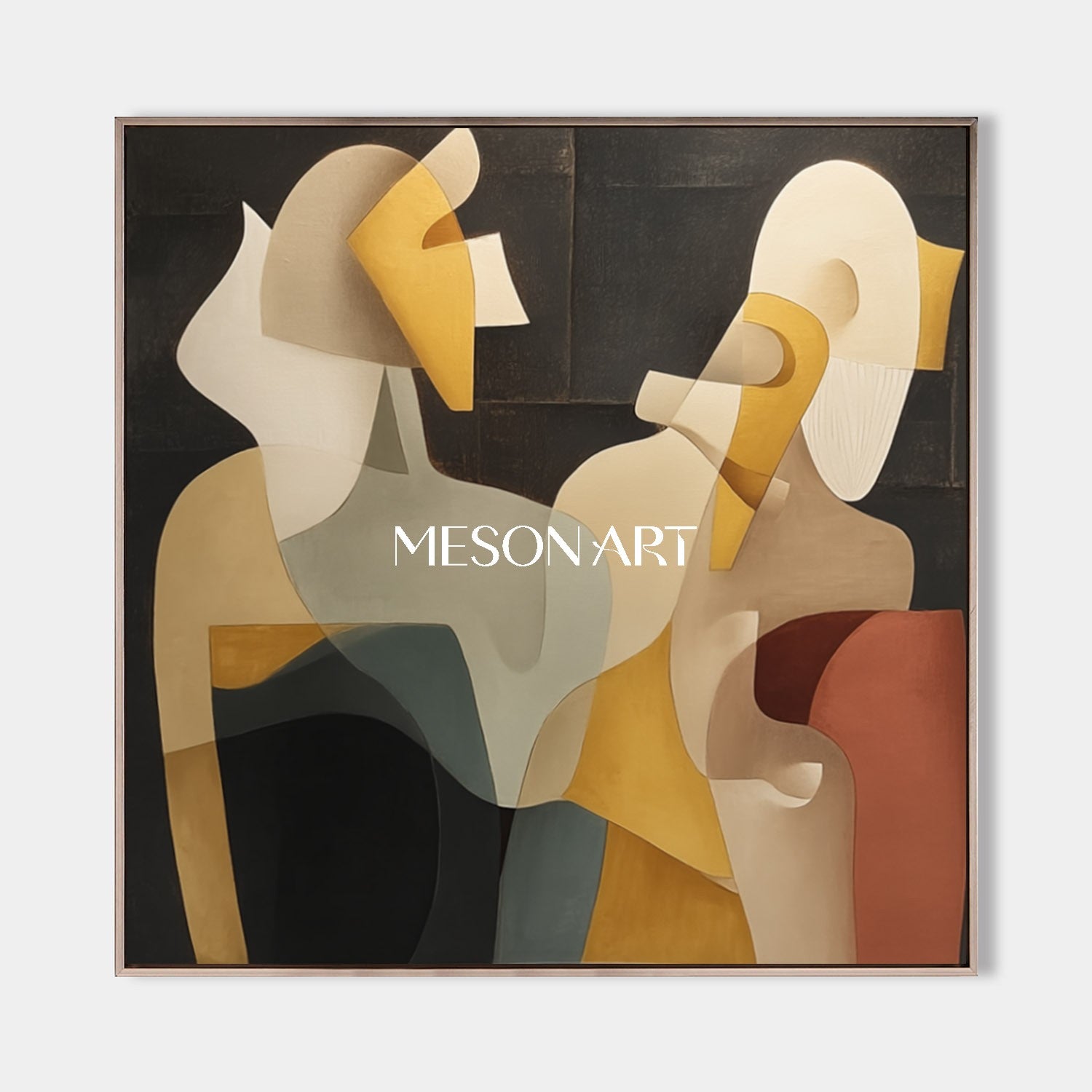 Picasso Style Square Abstract Wall Art Earth Tones Neutral Painting