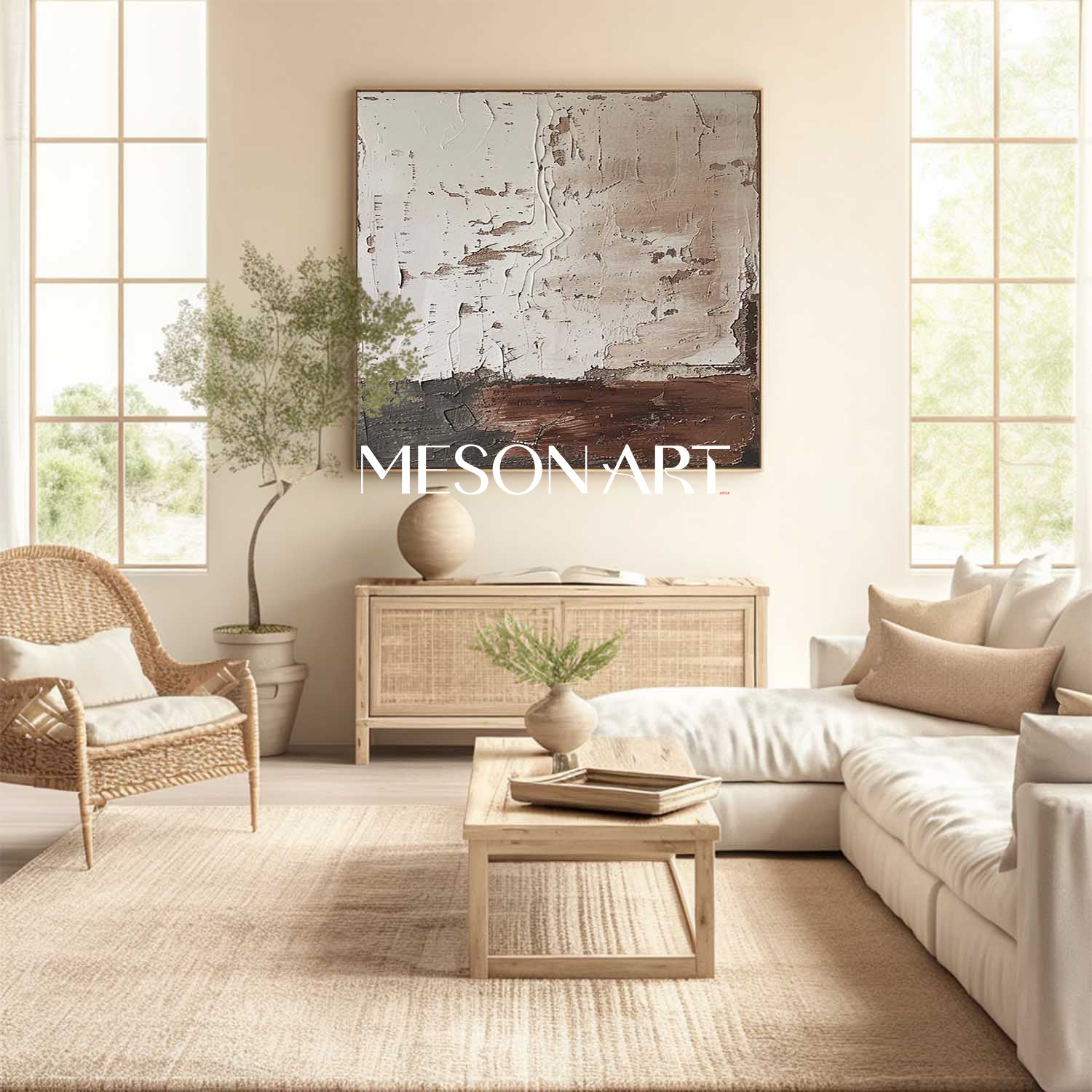 Wabi-Sabi Abstract Painting Minimalist Wall Art with Earthy Neutral Tones and Textured Layers