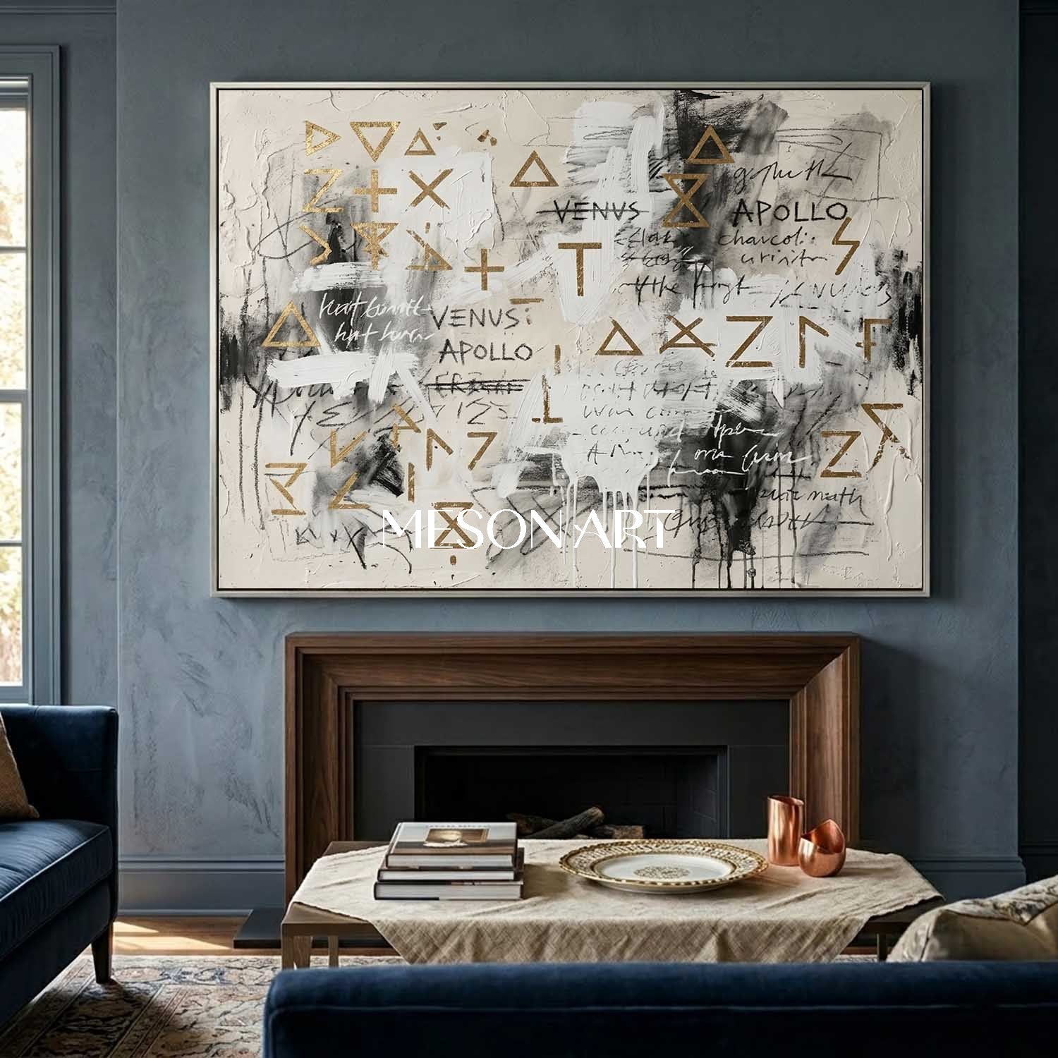 Original Symbol Canvas Graffiti Painting Gold Statement Art Living Room