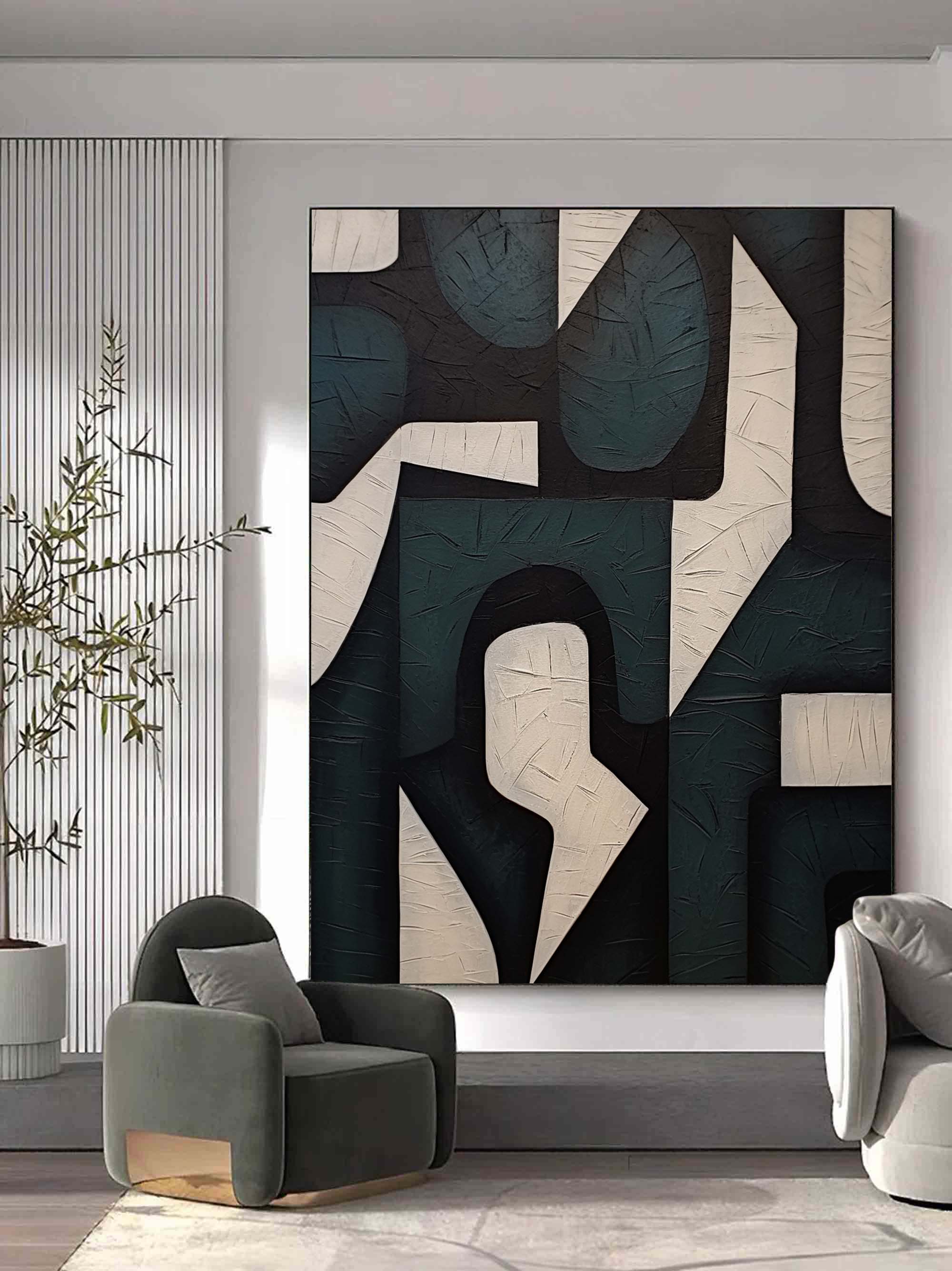 Large White And Green Textured Painting Wabi Sabi Wall Art White And Green Minimalist Art Decor