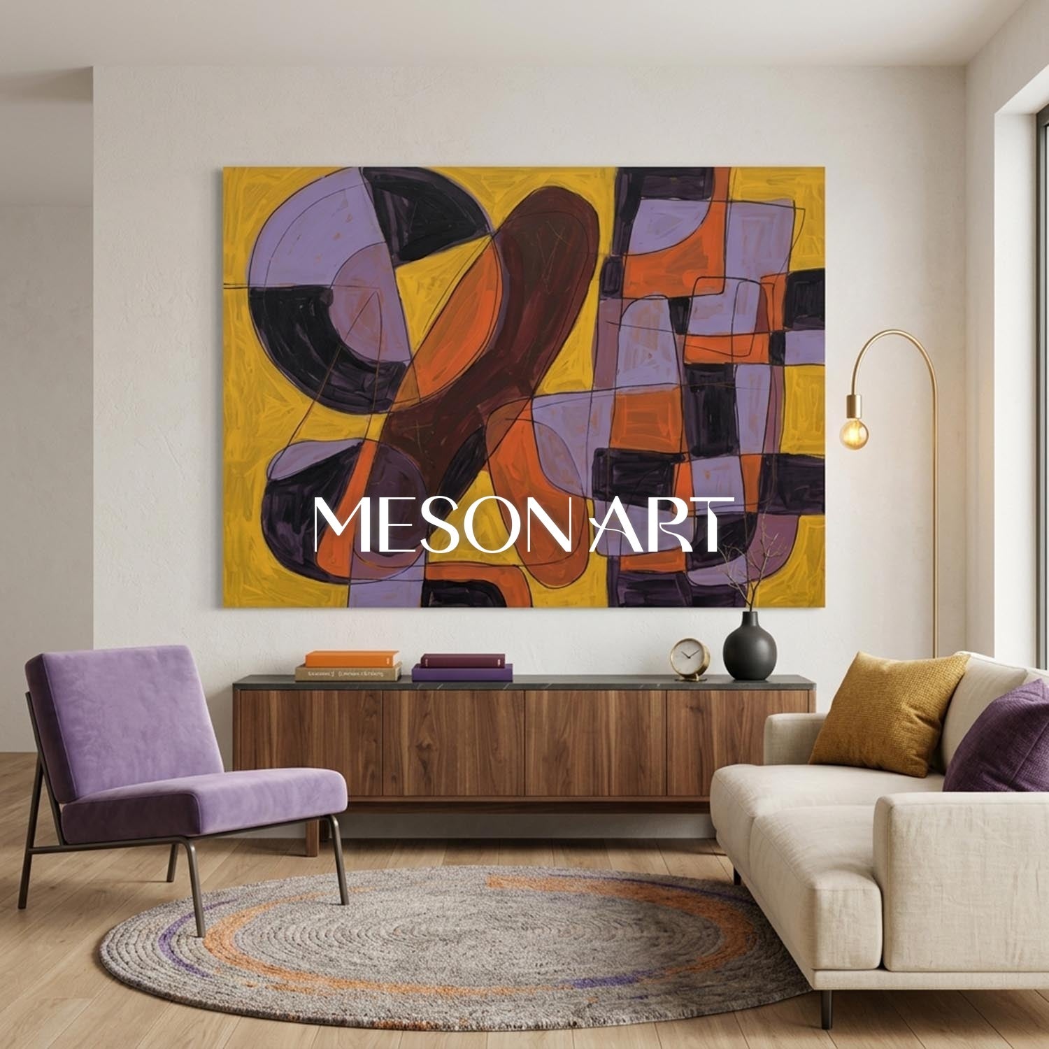 Contemporary Abstract Art With Bold Yellow And Black Geometry For Modern Living