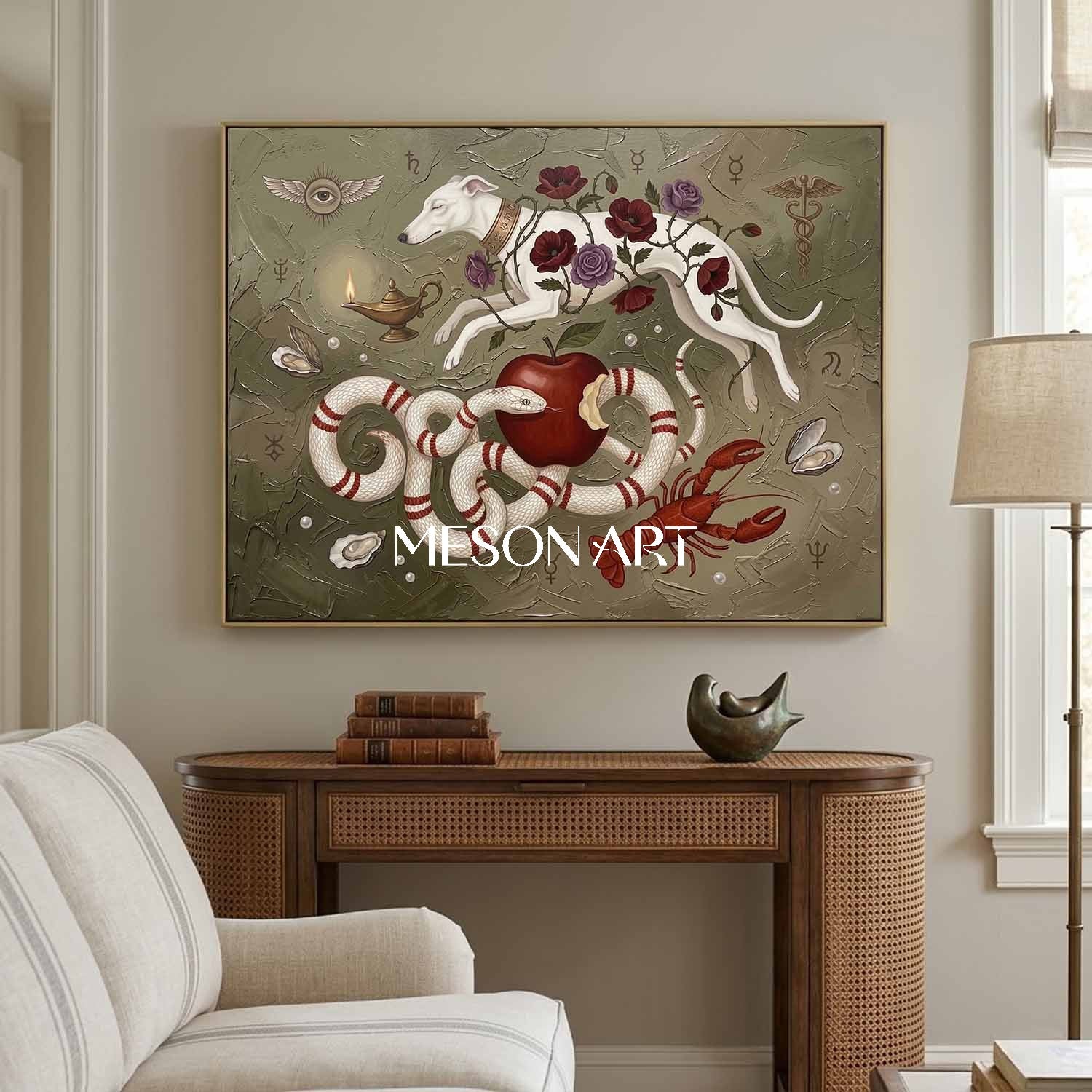 Large Handmade Symbolist Canvas Surrealist Wall Art Luxury Villa Decor