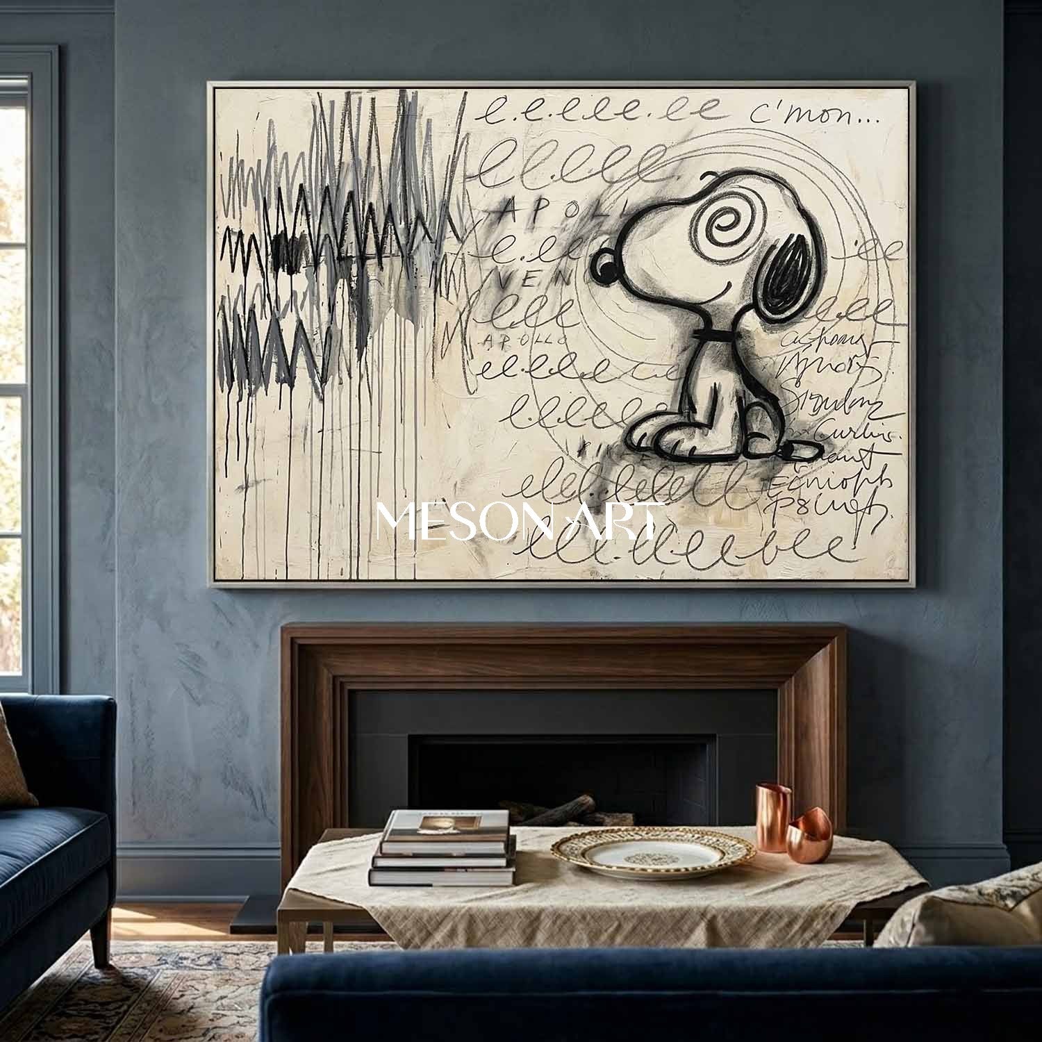 Large Hypnotic Snoopy Painting Above Couch Decor Graffiti Art Canvas