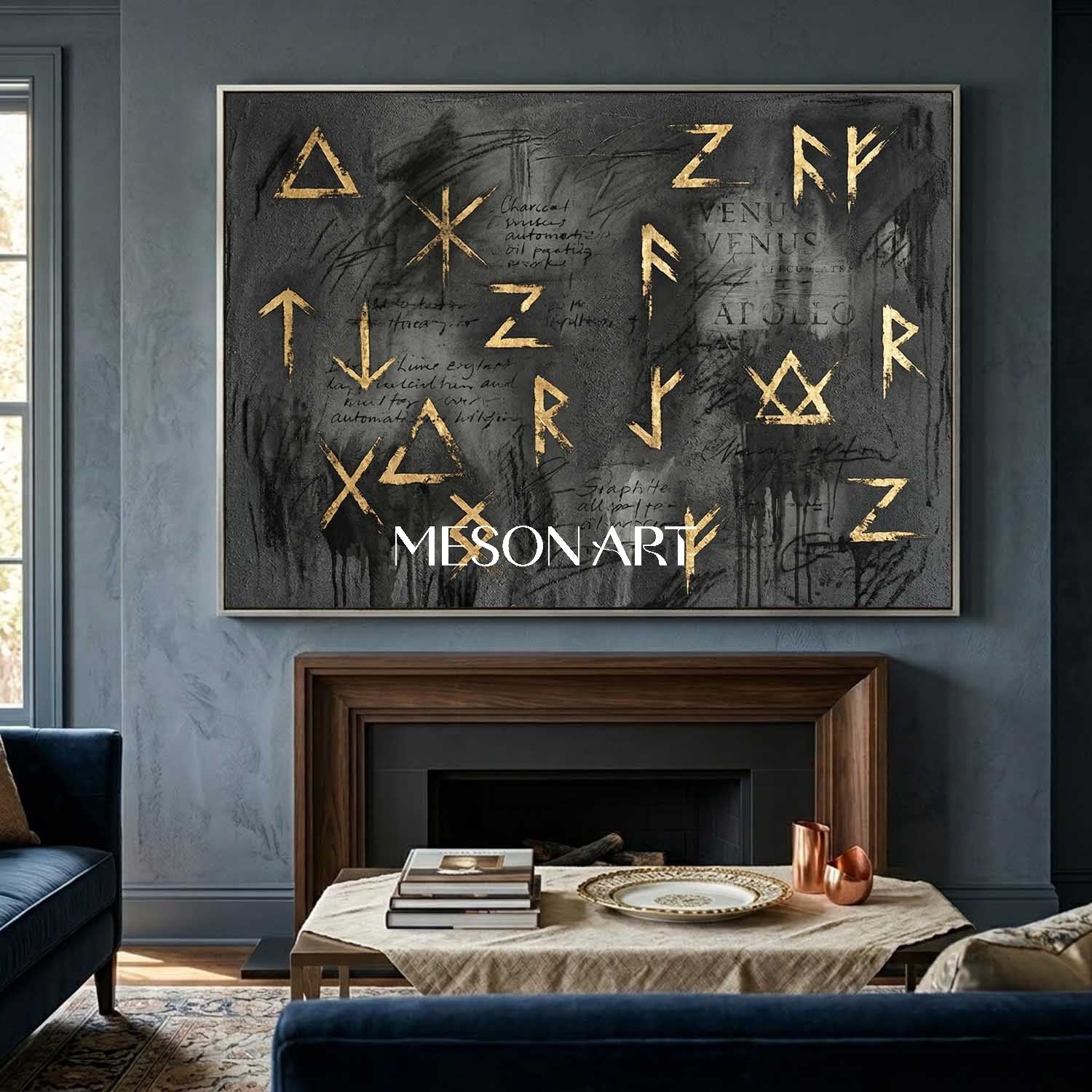 Neo Expressionist Gold and Charcoal Painting Large Modern Gallery Art