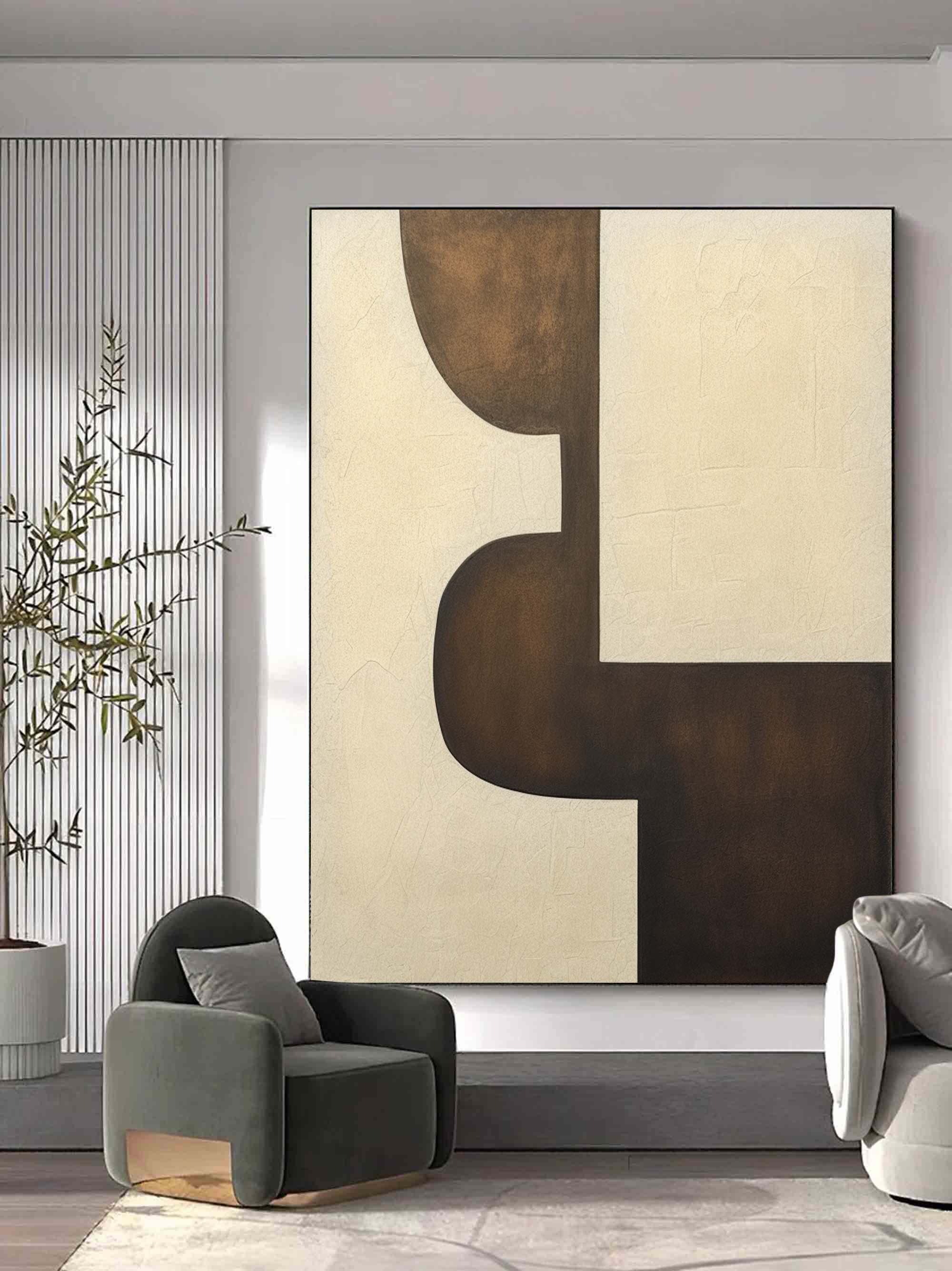 Large Beige and Brown Minimalist Canvas Wall Art Beige and Brown Textured Abstract Art for Sale