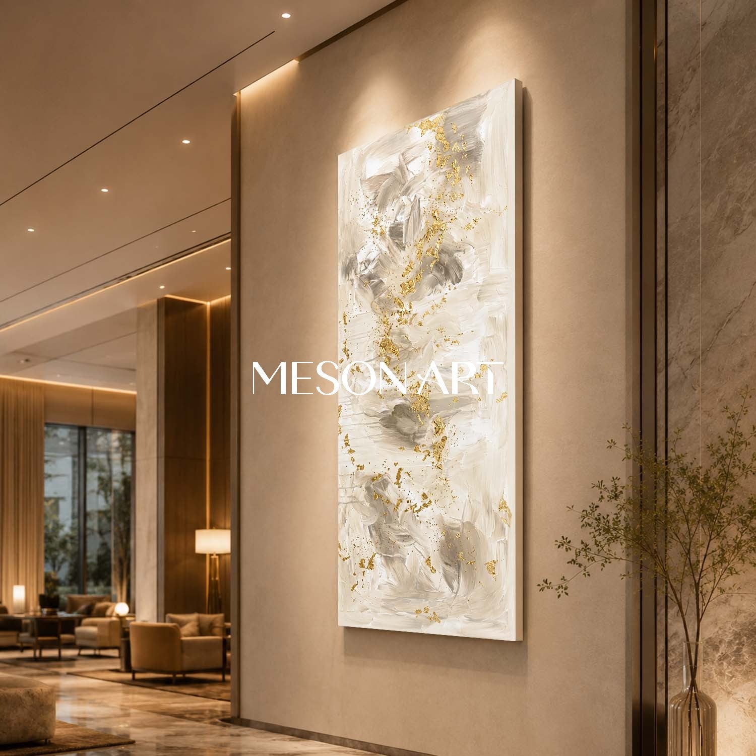 Luxurious Abstract Art With Gold Leaf Textured Impasto For Modern Living Room Decor