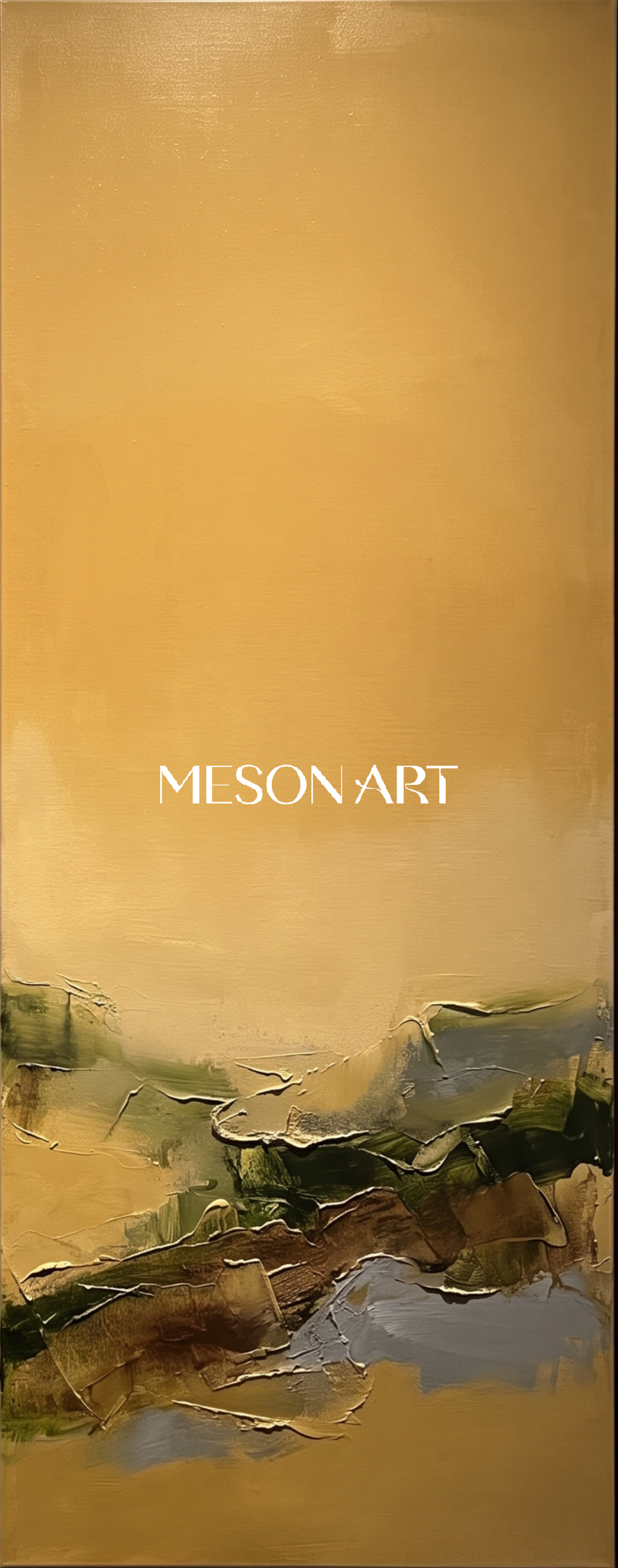 Gold And Green Abstract Expressionist Painting Rectangular Wall Art Original Artist Hand Painted By Mesonart