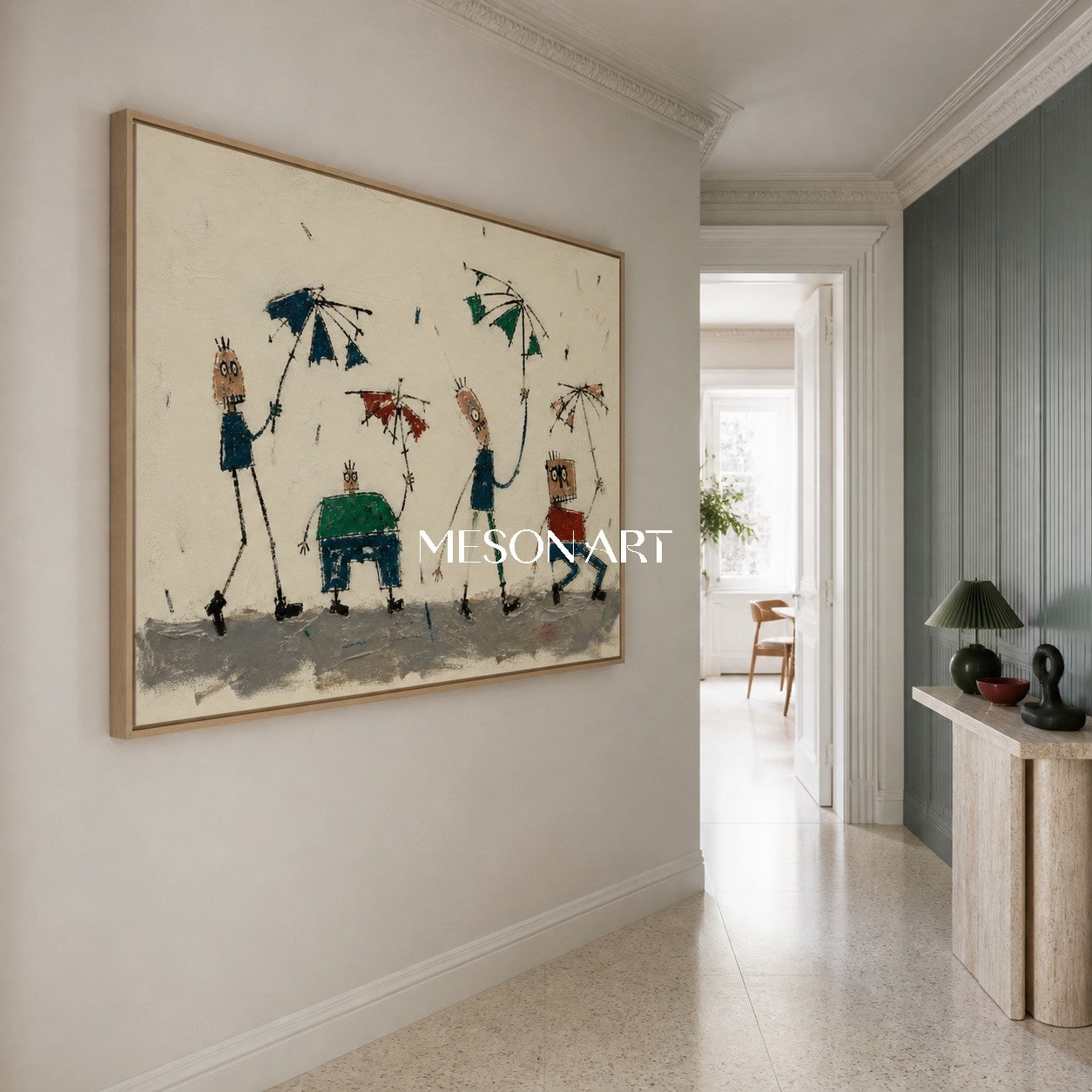 Beige Green Graffiti Figurative Cartoon Art Rectangular Wall Decor For Living Room By Mesonart
