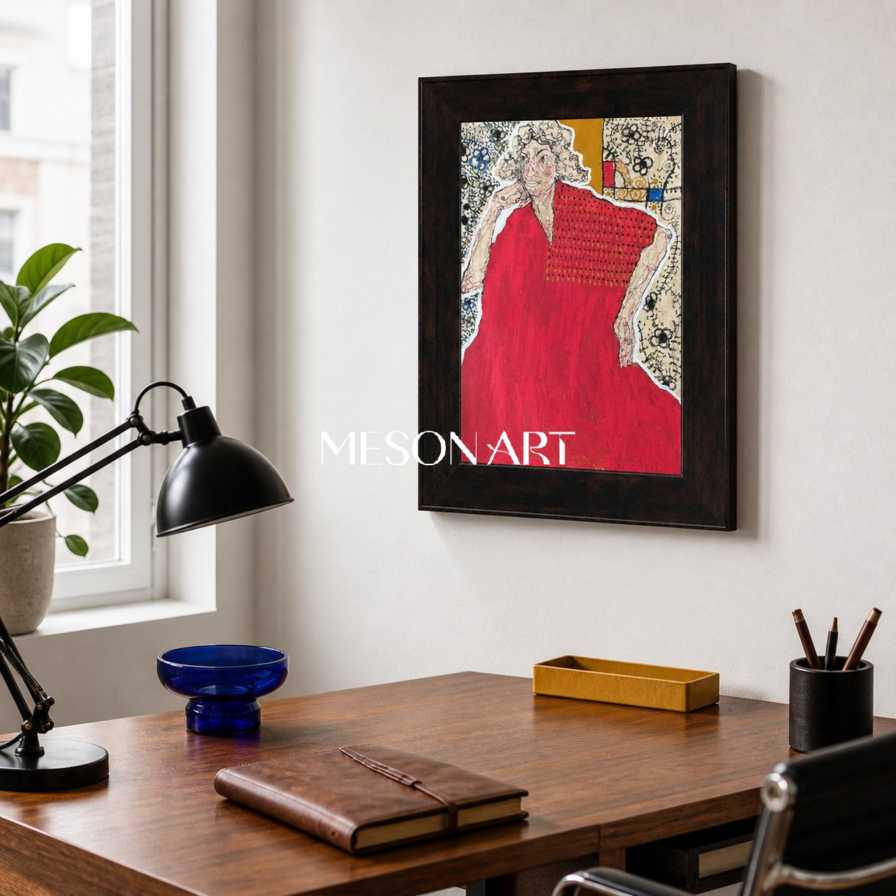 Red Figurative Contemporary Painting Original Artwork Rectangular Wall Art Gallery Piece By Mesonart