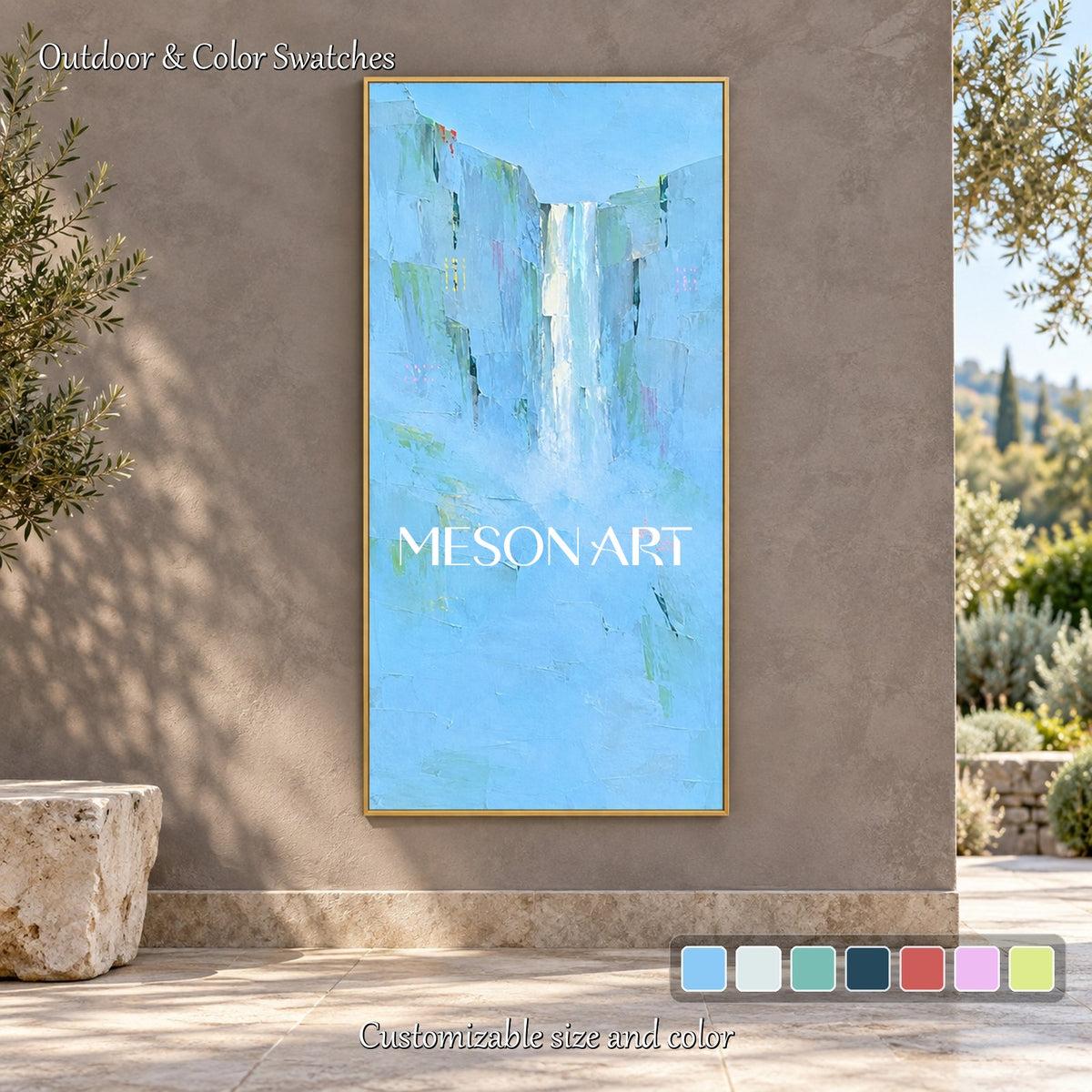 Blue And White Abstract Landscape Panoramic Textured Art Original Artist Hand Painted By Mesonart