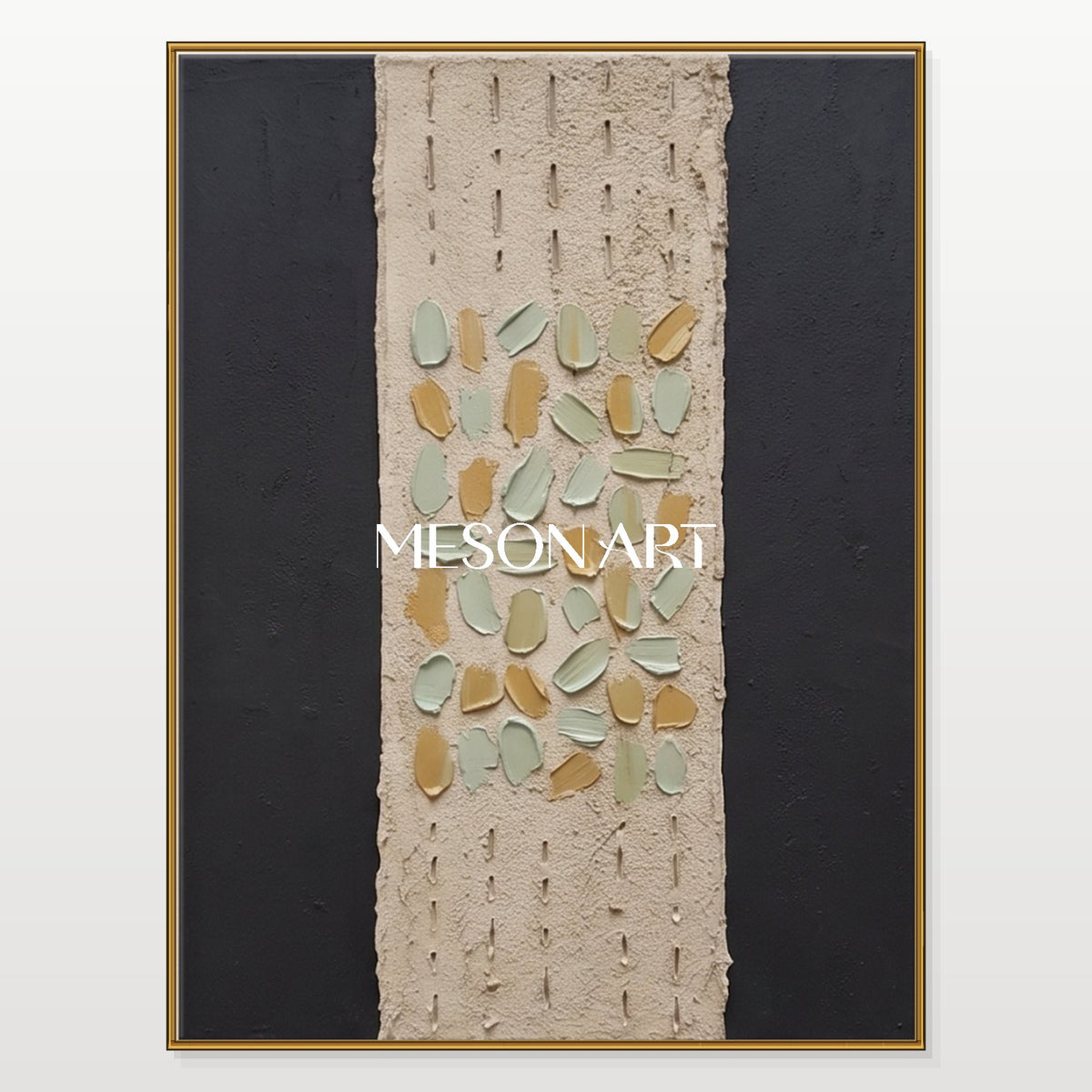 Beige And Black Wabi-Sabi Wall Art Rectangular Original Artist Hand Painted By Mesonart