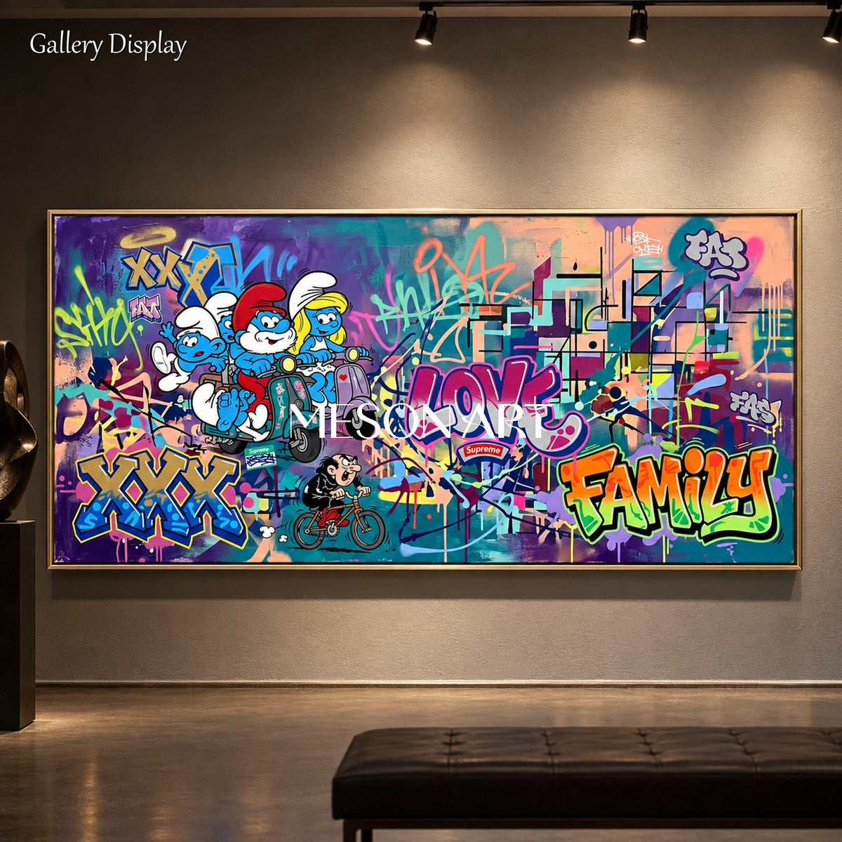 Blue And Purple Abstract Graffiti Art Large Smurf Painting Panoramic Wall Decor For Living Room By Mesonart