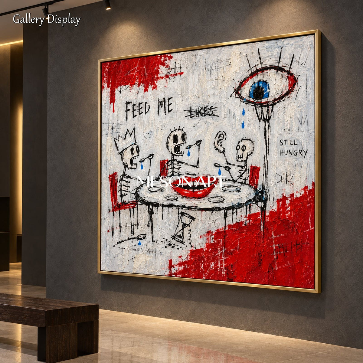 Red And White Abstract Graffiti Painting Square Wall Art For Living Room Original Artist By Mesonart