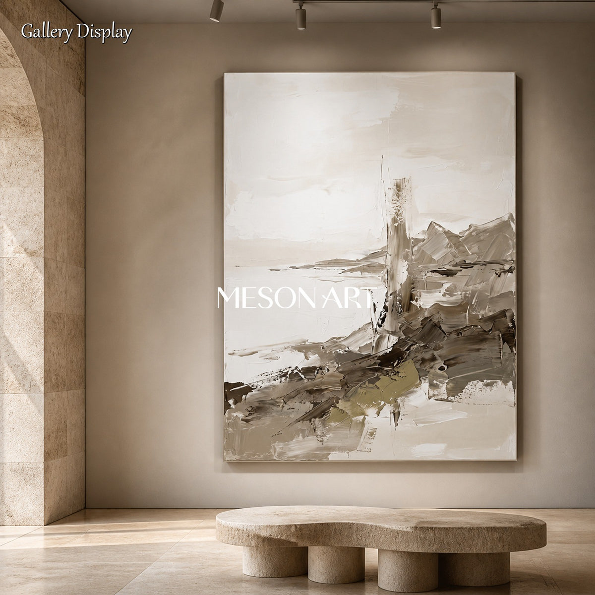 Beige And White Abstract Landscape Painting Rectangular Wall Art Original Artist By Mesonart