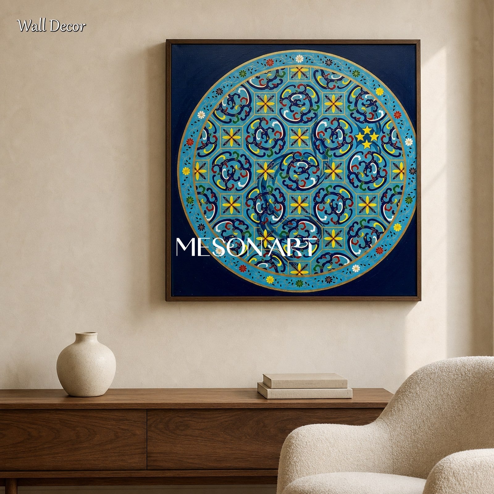 Blue And Gold Persian Decorative Art Square Wall Art Original Artist Islamic Painting By Mesonart