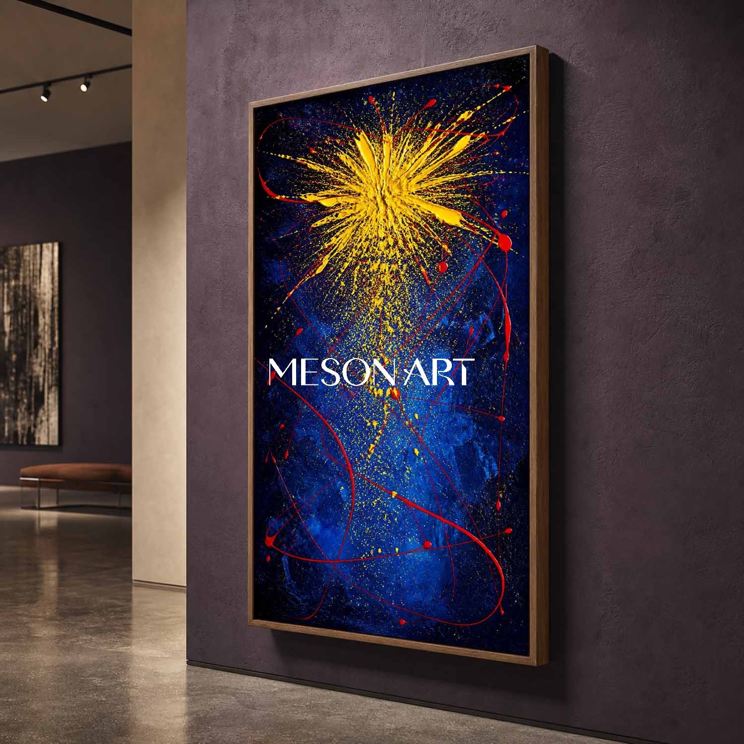 Dynamic Blue And Yellow Abstract Explosion Art For Modern Living Room Decor
