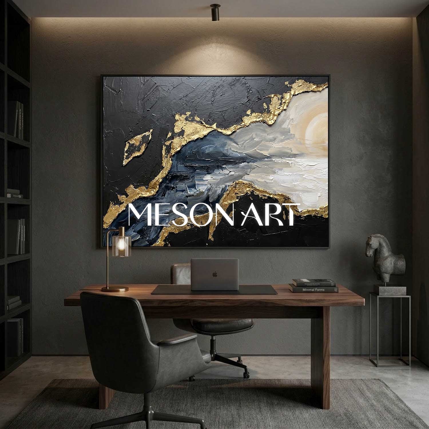 Luxury Gold And Black Plaster Abstract Art For Modern Living Room Decor