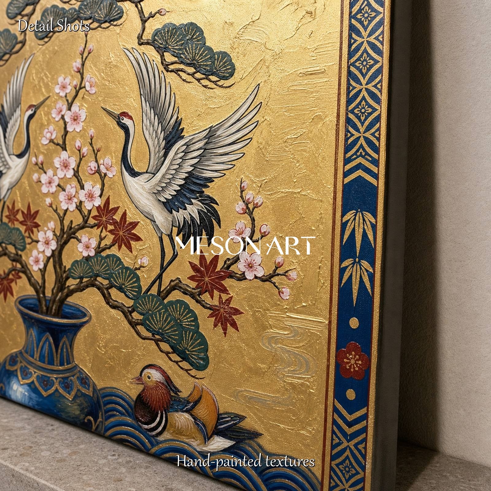Exquisite Gold Leaf Crane Painting For Elegant Living Room Decor And Entryway