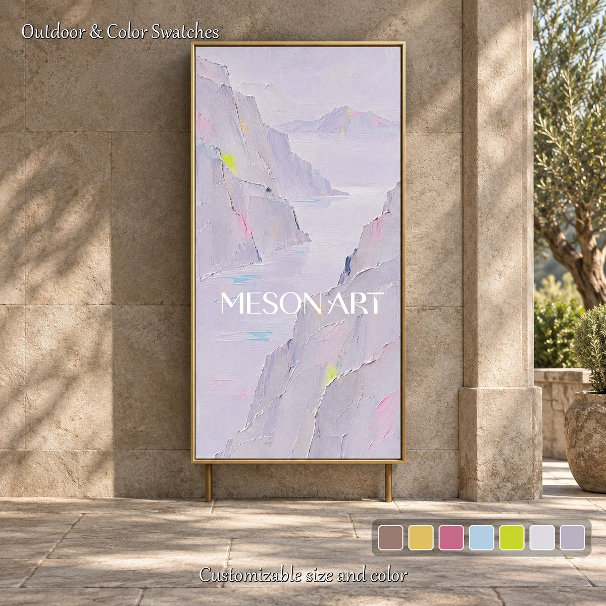 White And Gray Abstract Landscape Painting Panoramic Wall Art Modern Minimalist Palette Knife By Mesonart