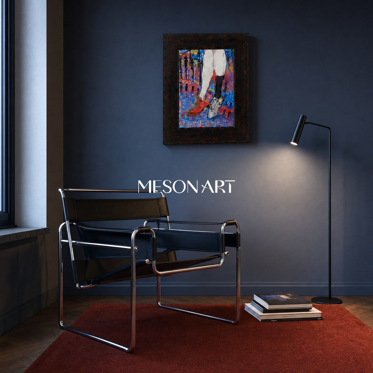Red And Blue Contemporary Painting Original Artist Portrait Rectangular Wall Art For Living Room By Mesonart