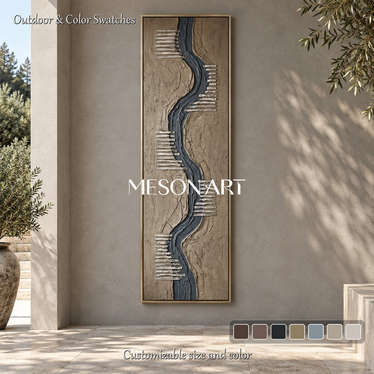 Brown Textured Painting Large Abstract Original Artist Hand Painted Panoramic Wall Art For Living Room By Mesonart