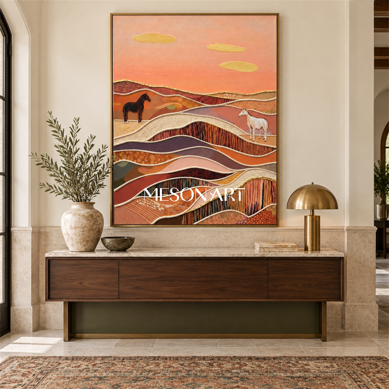Terracotta And Brown Abstract Landscape Painting Rectangular Wall Art Original Artist By Mesonart