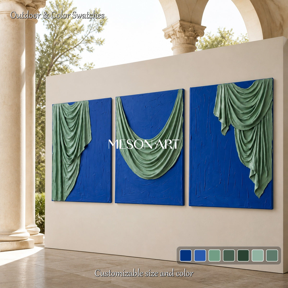 Blue And Green Painting Organic Modern Sculptural Plaster Relief Wall Art Rectangular By Mesonart
