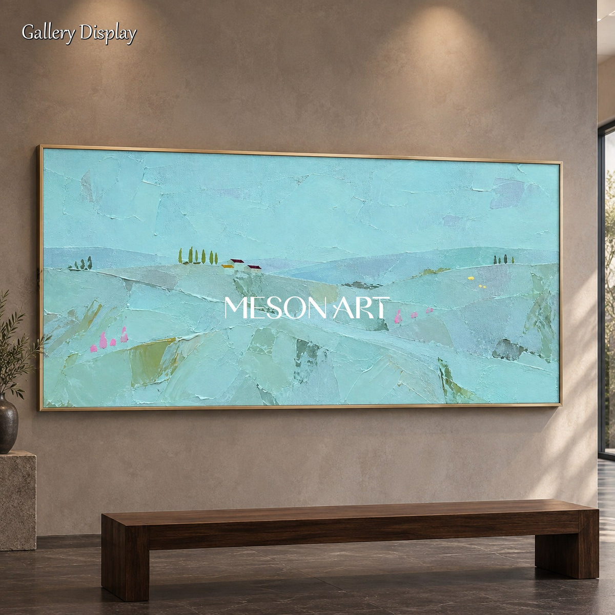 Blue And Green Abstract Landscape Painting Minimalist Modern Contemporary Wall Art By Mesonart