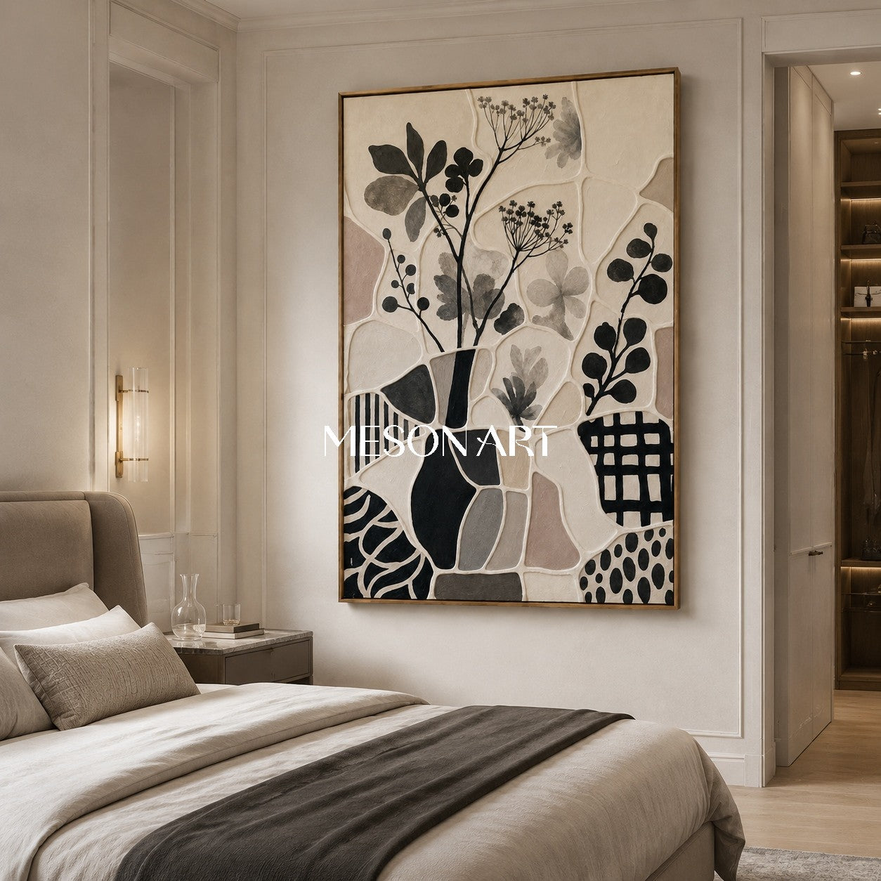 Wabi Sabi Botanical Art With Textured Relief For Modern Living Room Decor