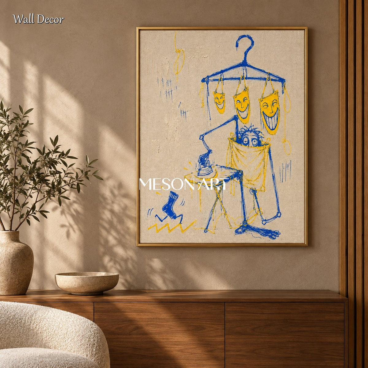 Blue And Yellow Abstract Graffiti Painting Modern Street Wall Art Rectangular Canvas By Mesonart