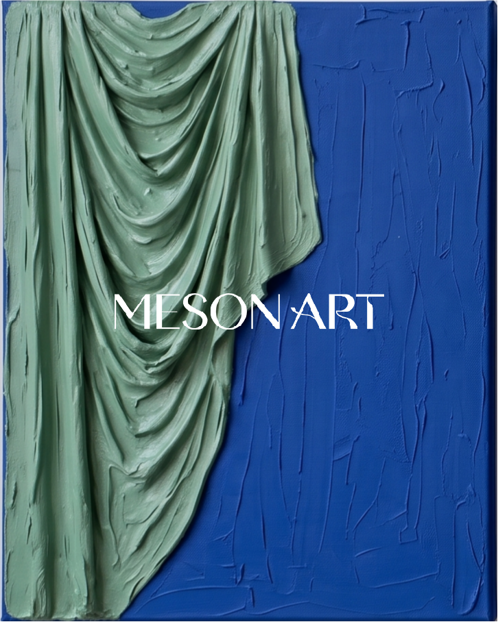 Blue And Green Painting Organic Modern Sculptural Plaster Relief Wall Art Rectangular By Mesonart