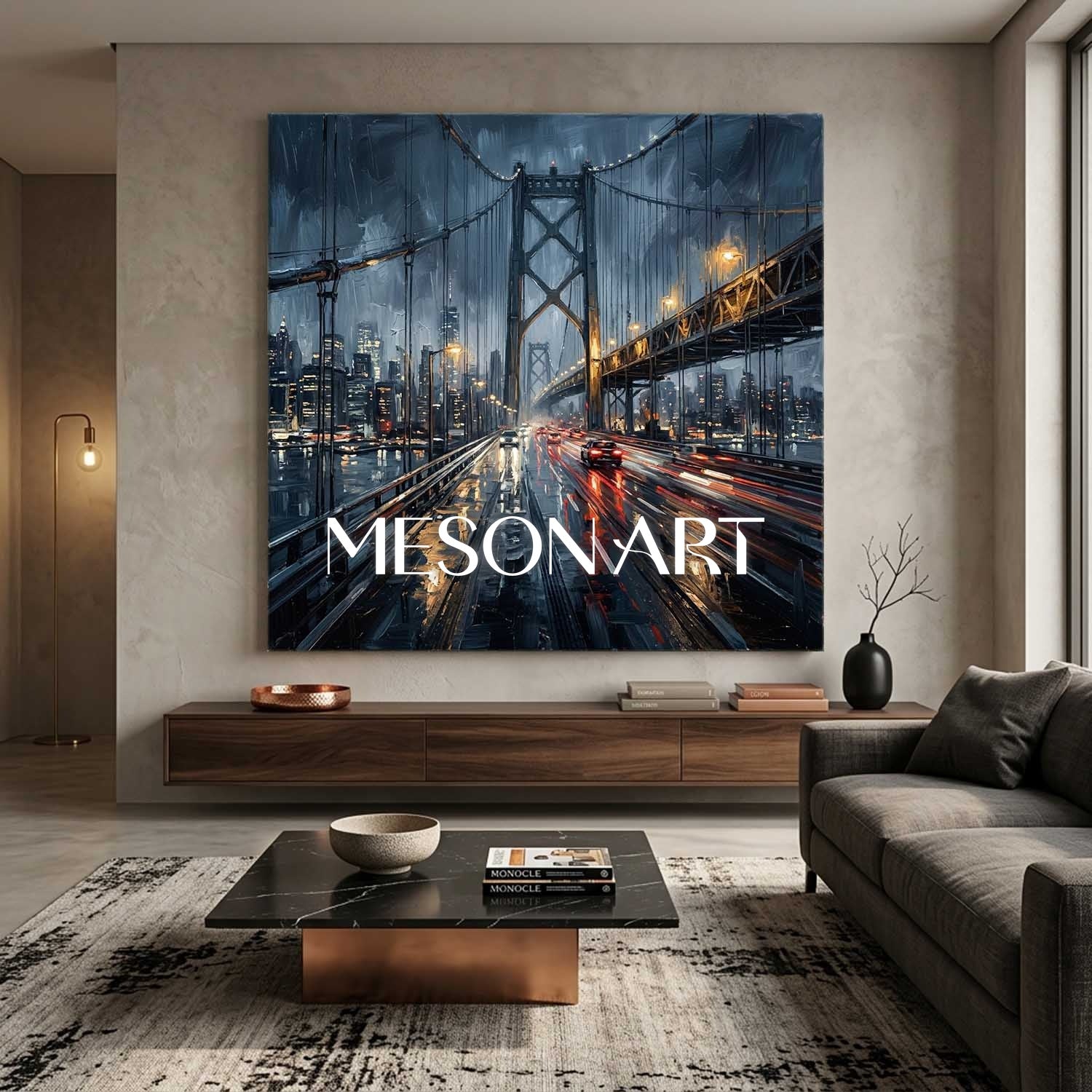 Abstract City Painting With Plaster Texture For Modern Industrial Living Room Decor