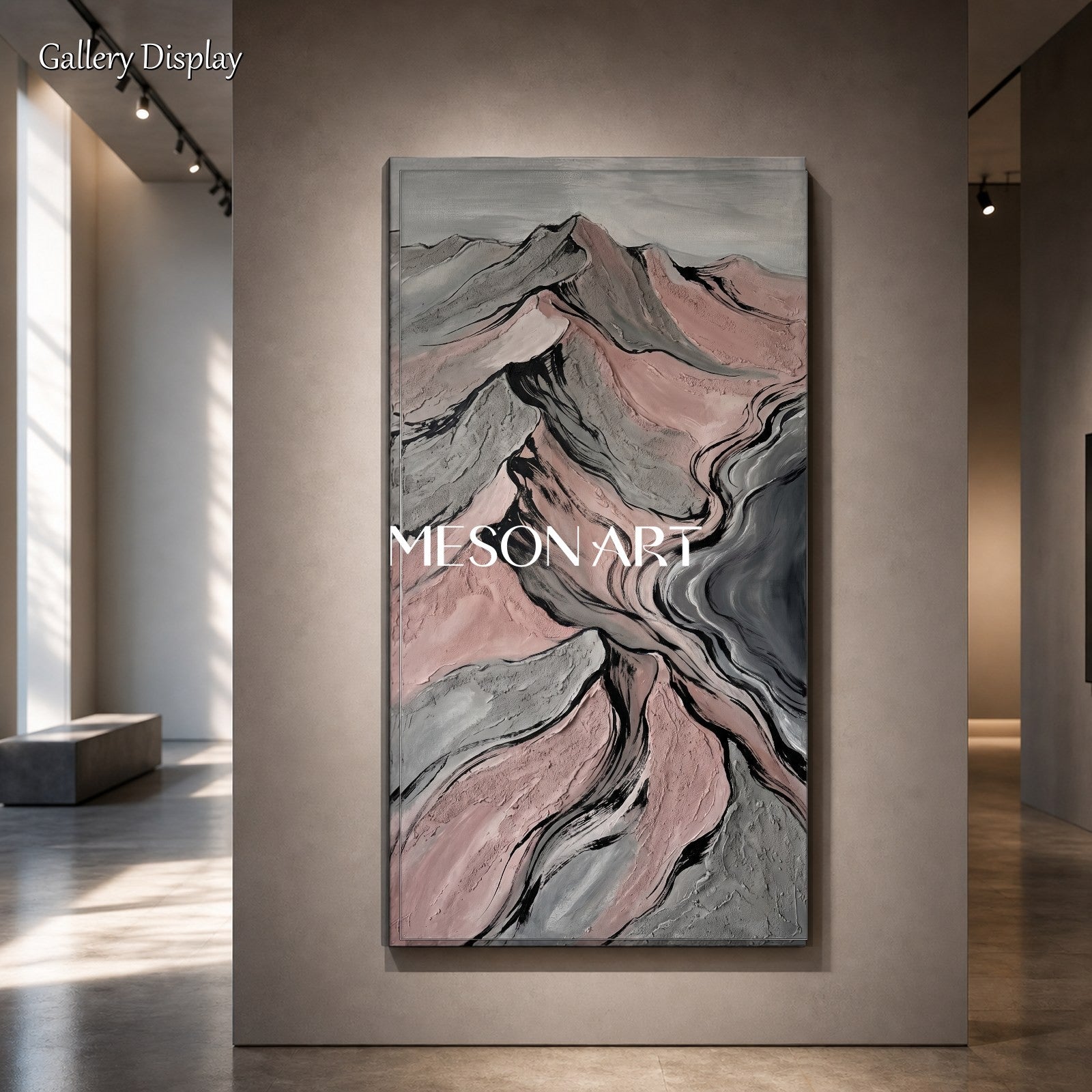 Pink Gray Abstract Mountain Art For Living Room And Bedroom Wall Decor
