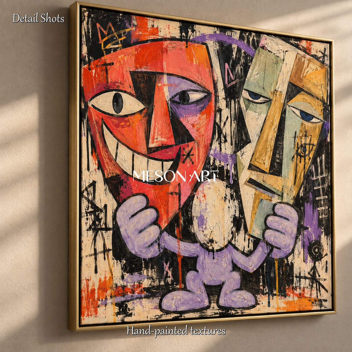 Red And Purple Abstract Pop Art Square Painting Original Artist Hand Painted Wall Decor For Living Room By Mesonart