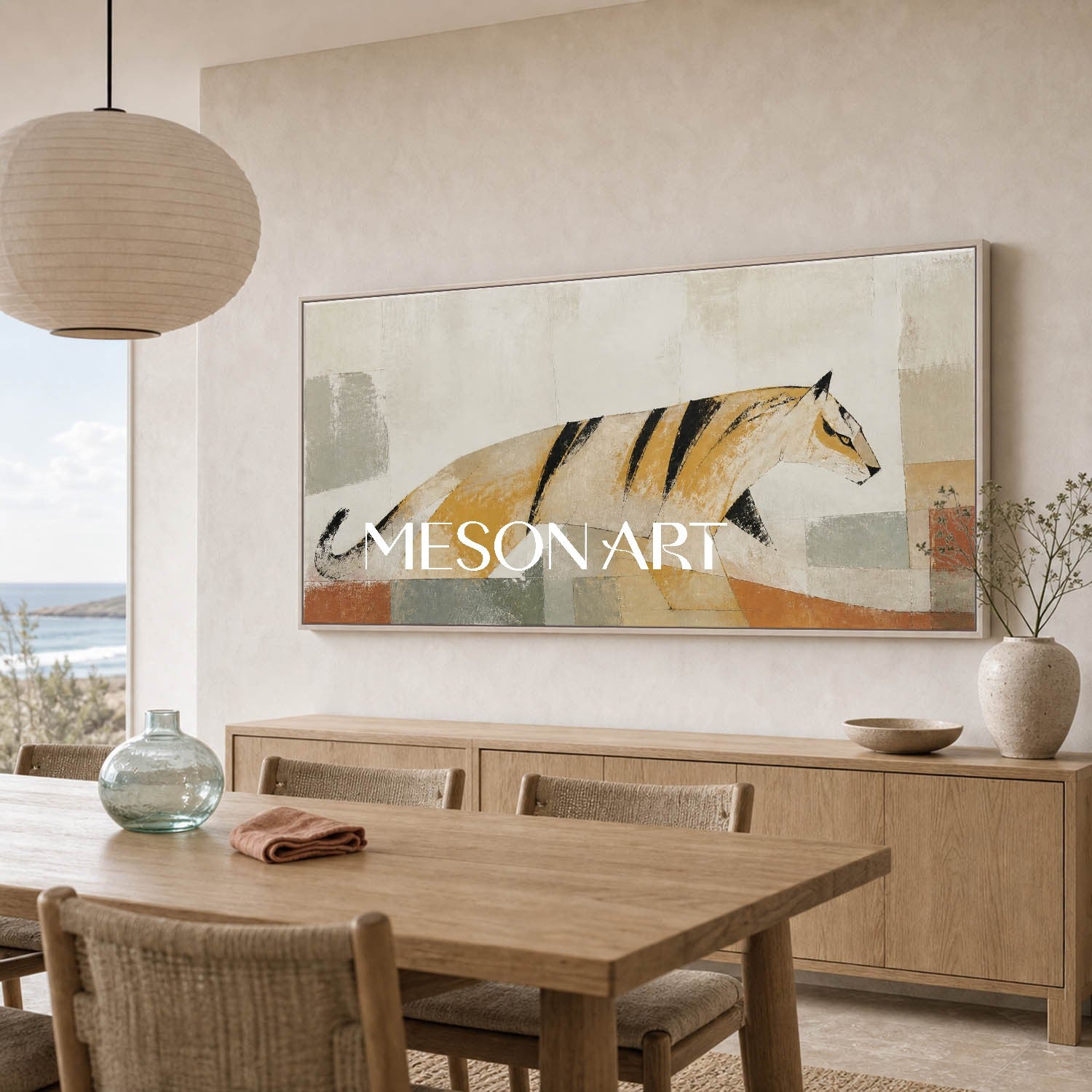 Abstract Tiger Canvas Art Minimalist Geometric Painting For Modern Living Room Decor